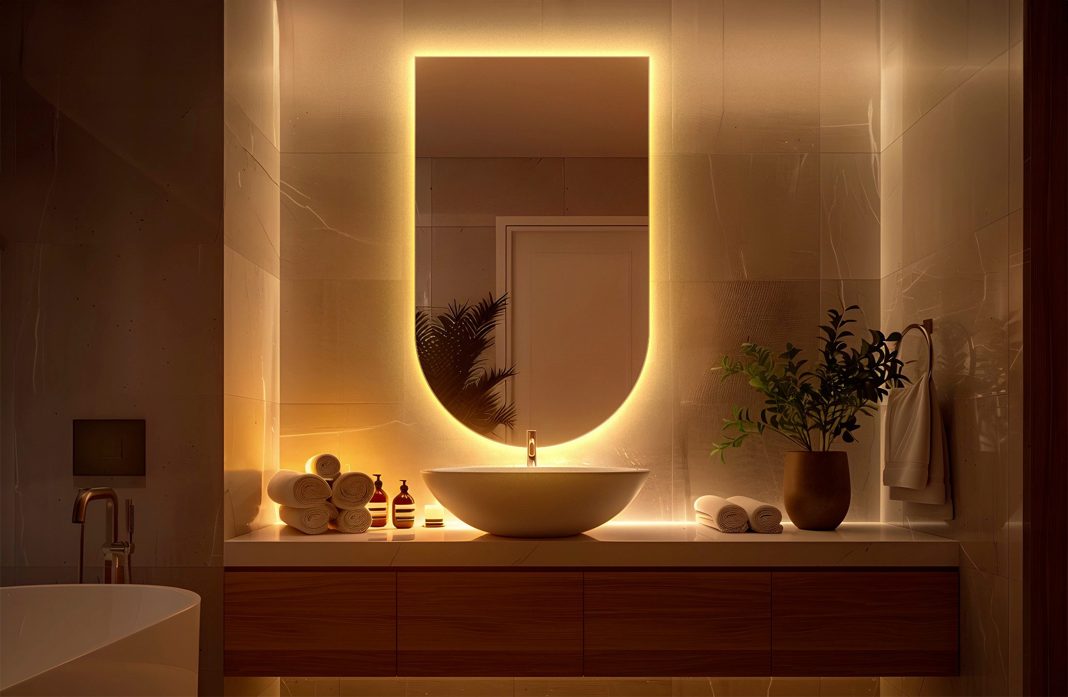 Tulup LED-Lichtspiegel Modernes Wandspiegel mit LED Beleuchtung (Warmweiß 3000K) – Bild 3 von 5