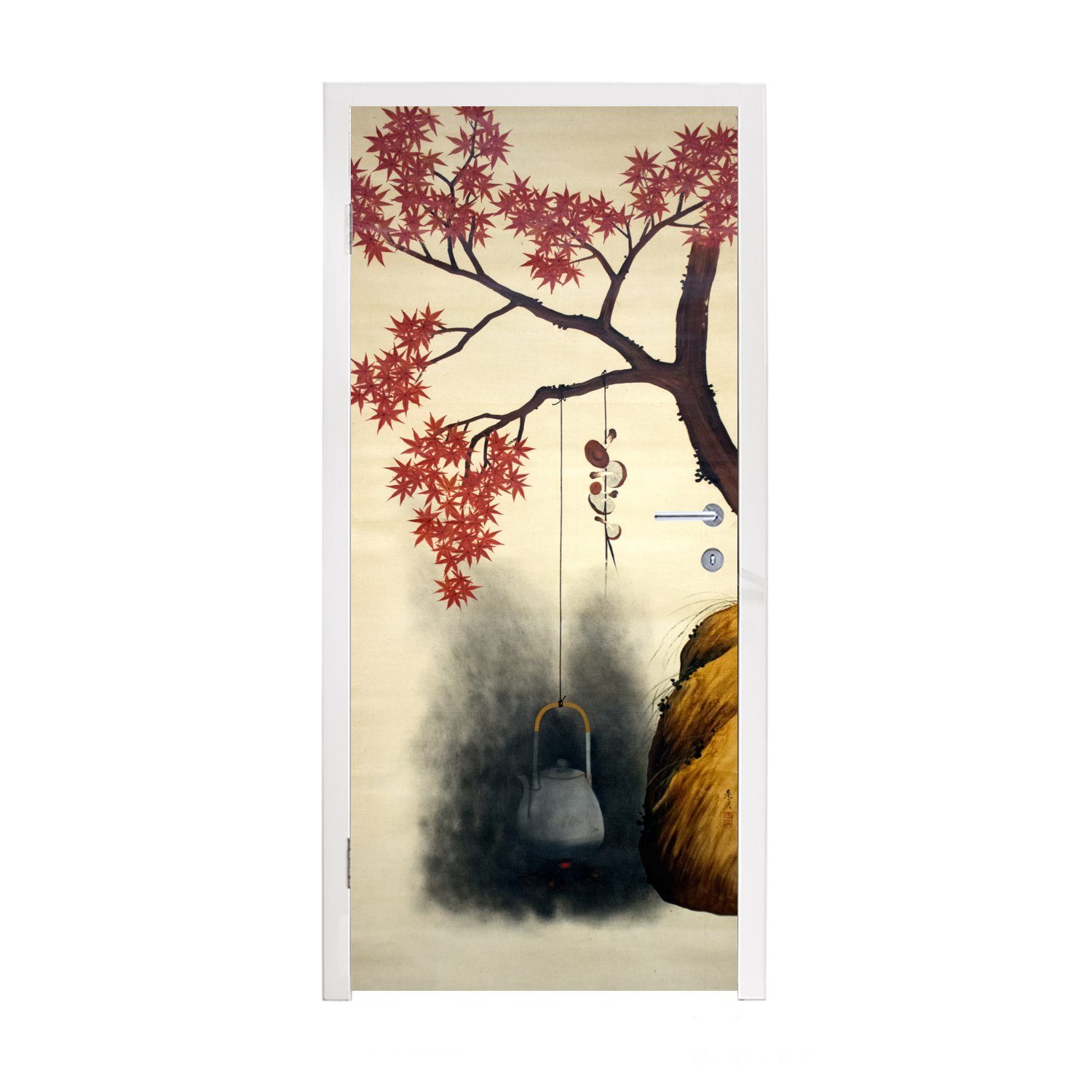 MuchoWow Türtapete Ahornbaum im Herbst - Gemälde von Shibata Zeshin, Matt, bedruckt, (1 St), Fototapete für Tür, Türaufkleber, 75x205 cm
