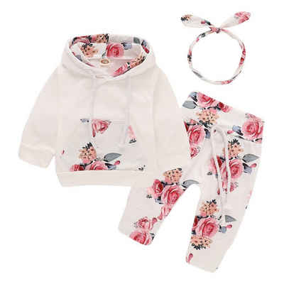 Lapastyle Shirt, Leggings & Haarband »Frühlings- und Herbstmodelle, Langarm-Anzug für Babys mit Blumendruckmuster« Blumenmuster