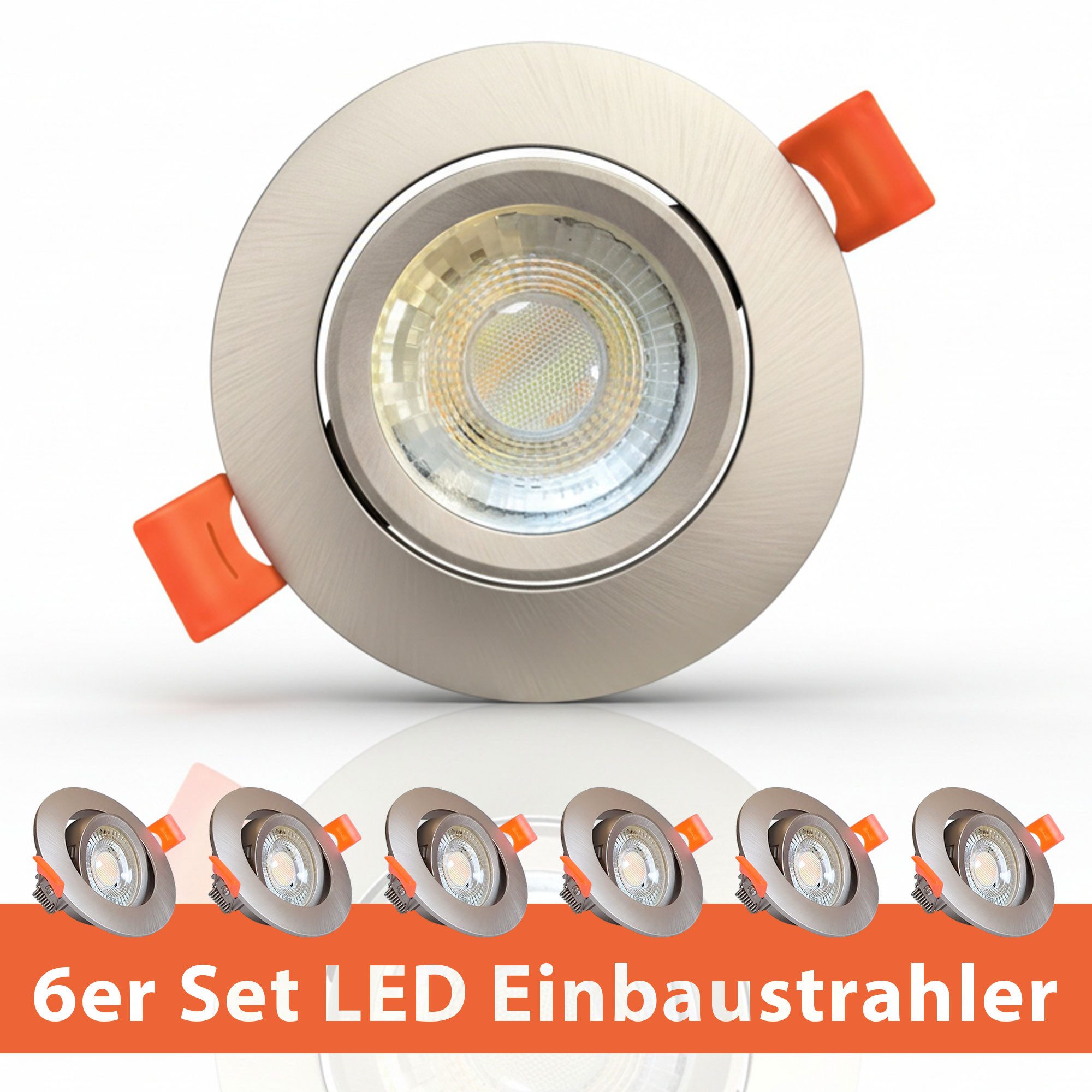 Maxkomfort LED Einbaustrahler 6er Set LED Einbaustrahler schwenkbar ultraflach Ø85mm, LED wechselbar, Warmweiß/Kaltweiß/Neutralweiß, 3 Lichtfarben - 3000K/4000K/6500K - Deckenspots/Einauspots IP20 silber
