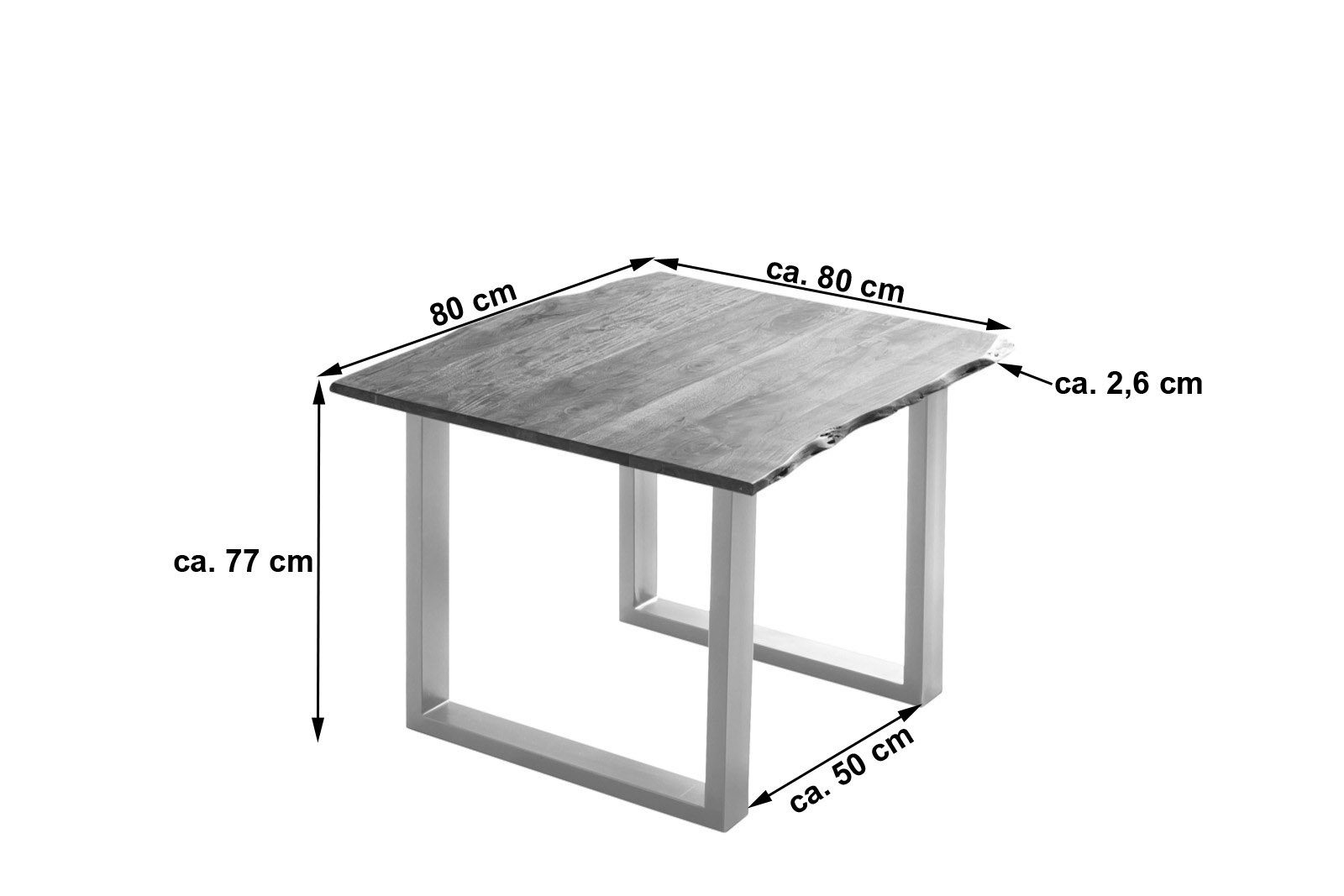 26mm, Silber Tischplatte natürliche Baumkante Akazie Baumkantentisch by Laurina Stärke Junado® Möbel, Wolf Massivholz,