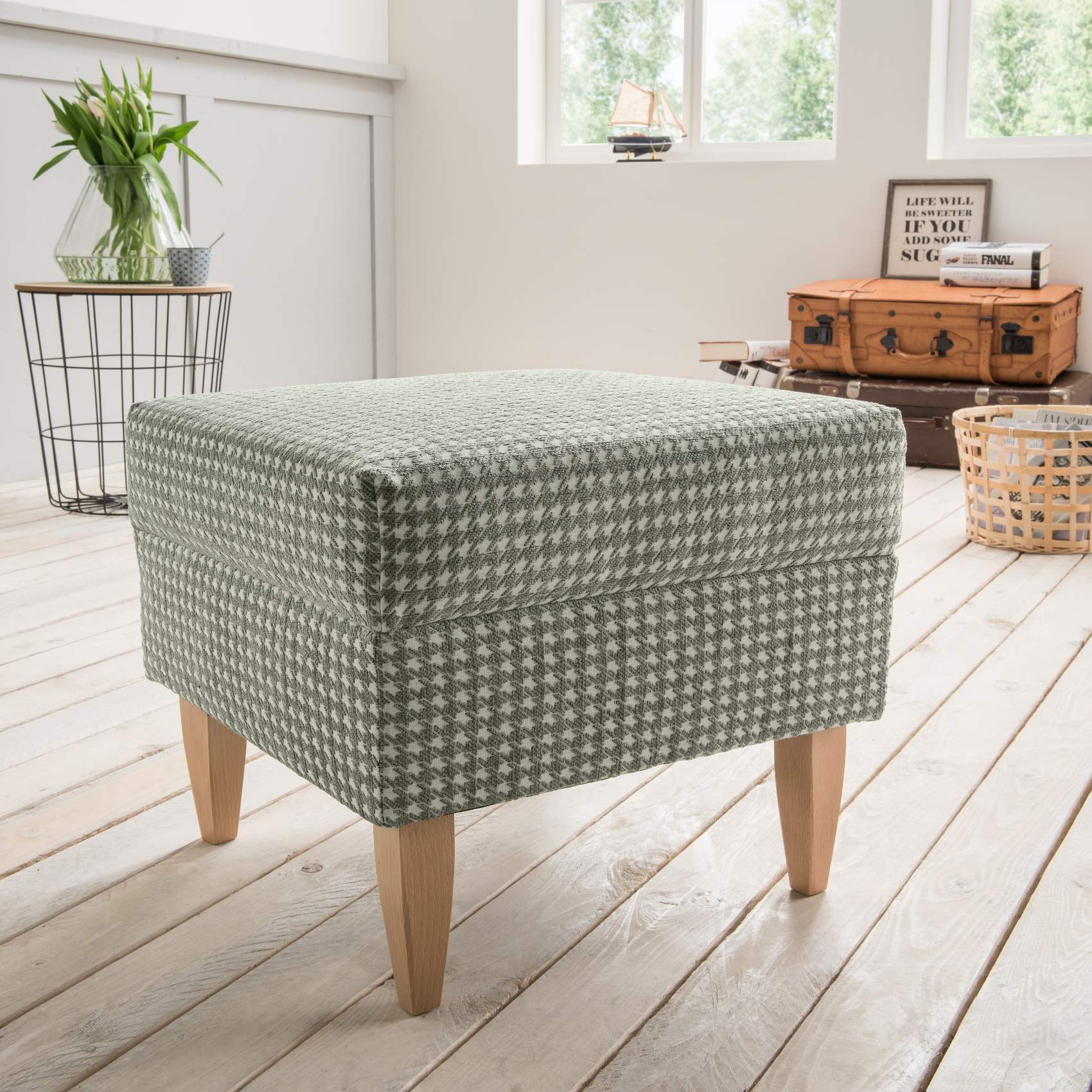 Trendmöbel24 Polsterhocker Hocker für Ohrensessel AVERSA Stoff Talento Olivgrün