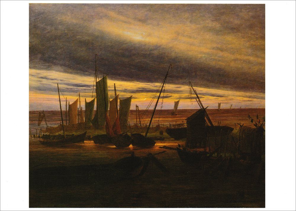 Postkarte Kunstkarte Caspar David Friedrich "Schiffe im Hafen am Abend"