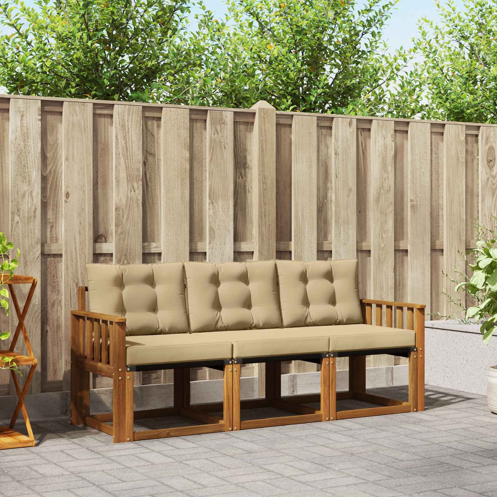 vidaXL Gartenlounge-Set Outdoor-Sofagarnitur 3 Stk. Natur und Beige, (3-tlg)