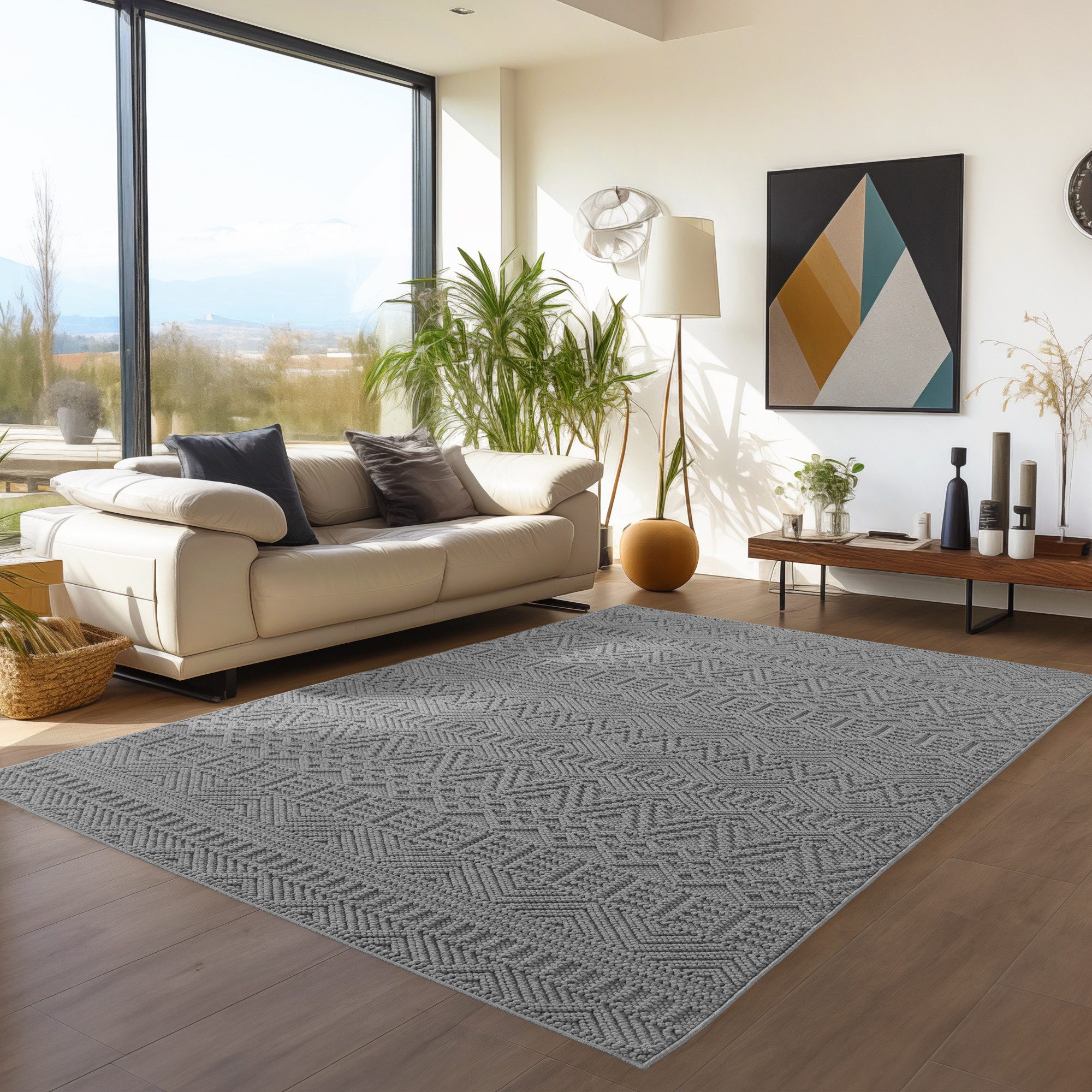 Teppium Teppich Skandinavisches Vintage-Muster auf Bouclé-Teppich, Rechteckig, Höhe: 20 mm, Kurzflor Schlingen Teppich Grau Boucle-Loop Wohnzimmer Teppich