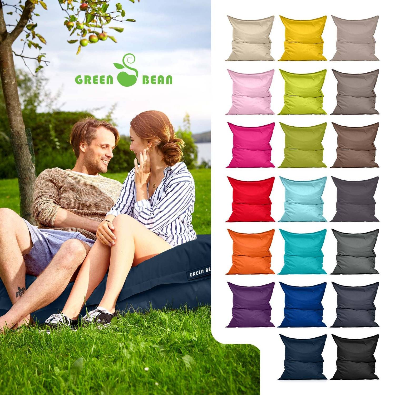 Green Bean Sitzsack XXL Outdoor Sitzsack Square 140x180cm (XXL Riesensitzsack 140x180cm 380 Liter Kinder & Erwachsene Bean Bag EPS Perlen Füllung, Groß Draußen Outdoor Liegekissen), Waschbar Wetterfest Lounge Sitzkissen Bodenkissen