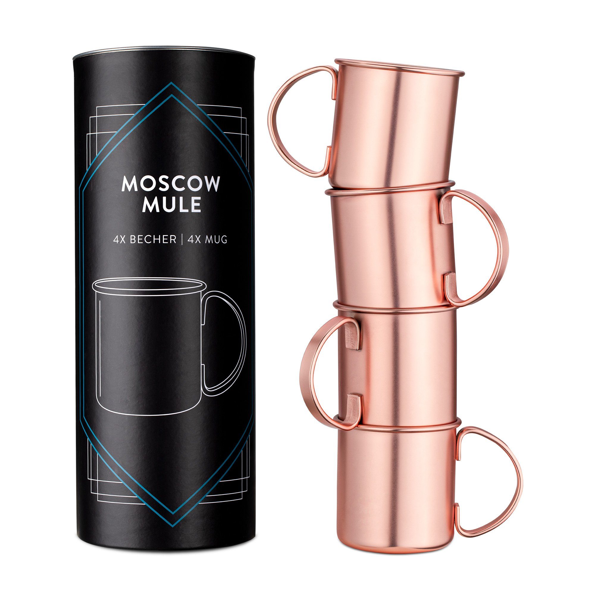 Navaris Cocktailglas 4er Set glatte Moscow Mule Kupferbecher - perfekt für Cocktails, Edelstahl