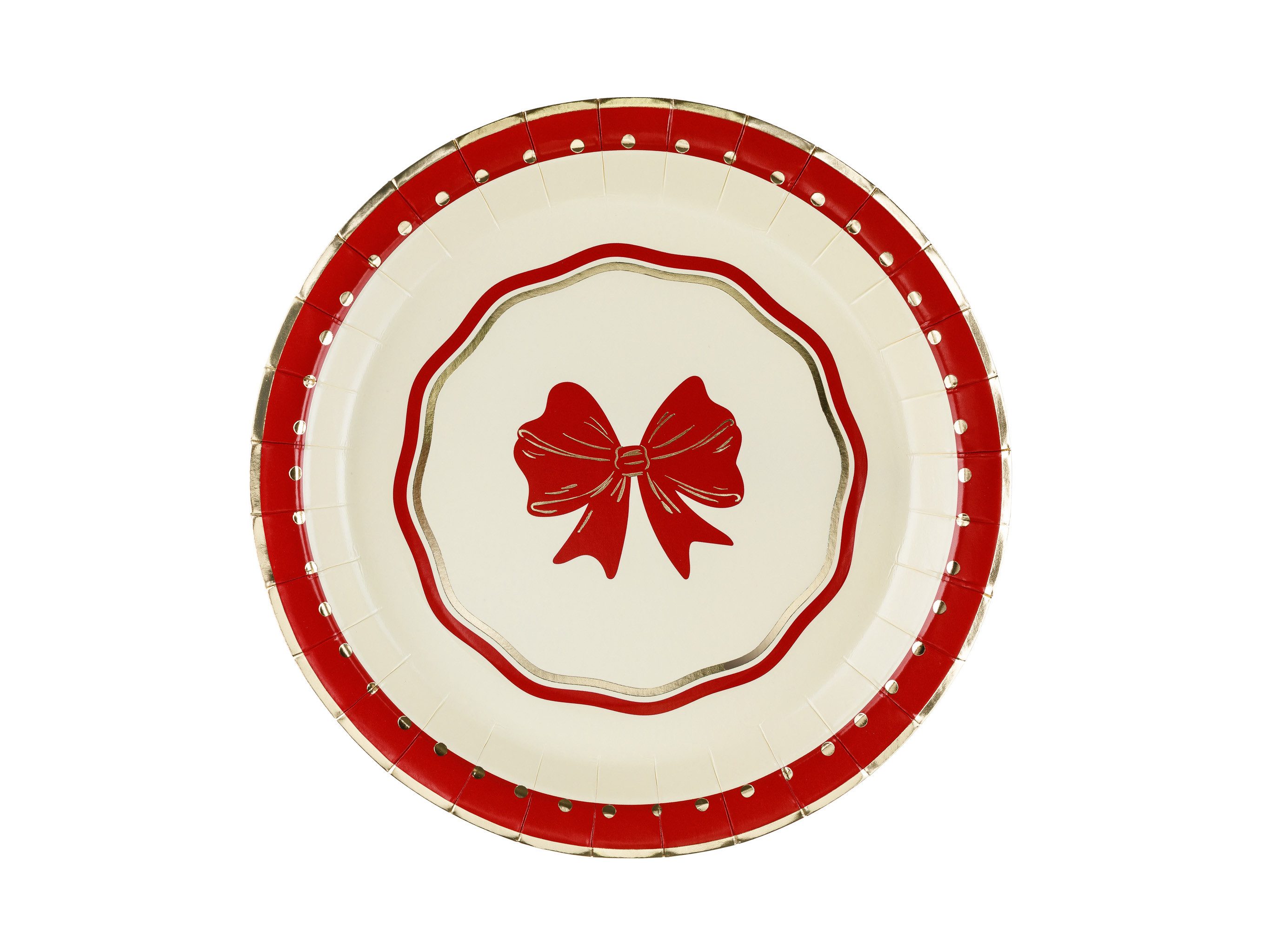 partydeco Pappteller, Pappteller 18cm mit Schleifen Motiv 6er Set - Rot Beige Gold