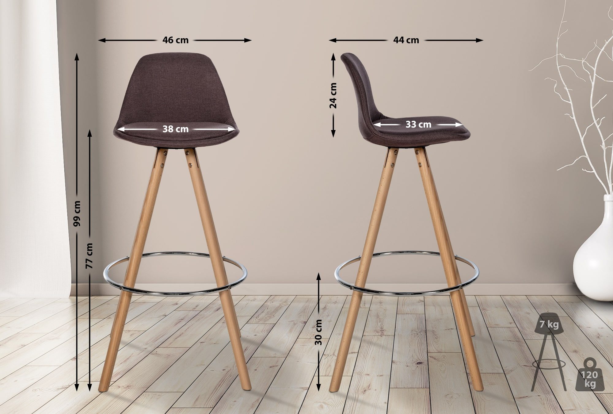 CLP Barhocker Corbin Rund, Stoff-Bezug, Gestell aus Buchenholz