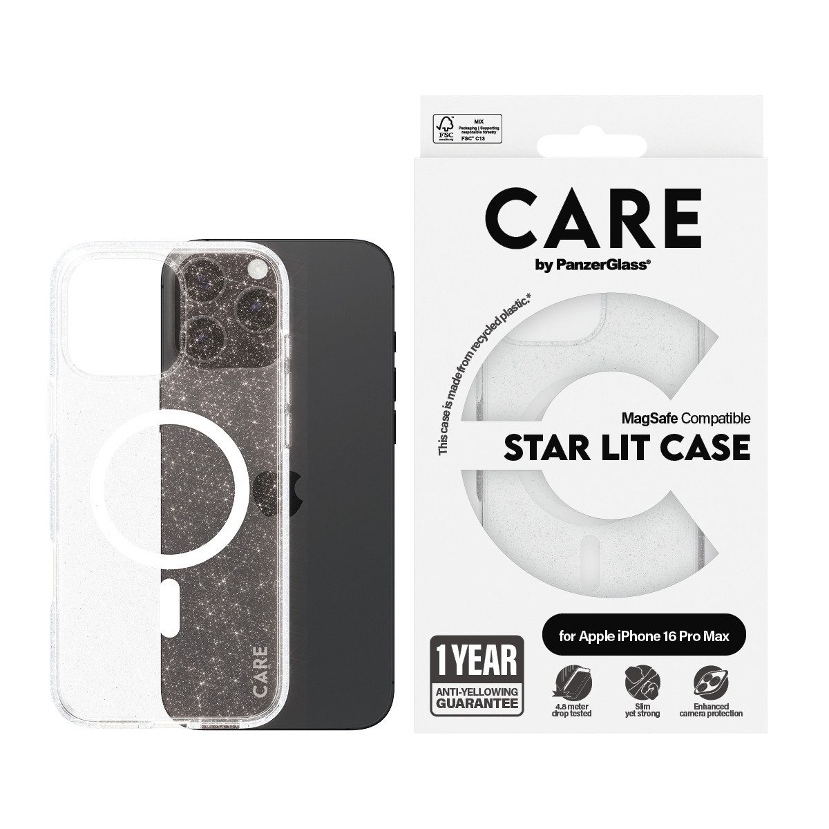 CARE by PanzerGlass Handyhülle Star Lit Case für Apple iPhone 16 Pro Max, Backcover, Schutzhülle, Handyschutzhülle, Case, Schutzcase, stoßfest