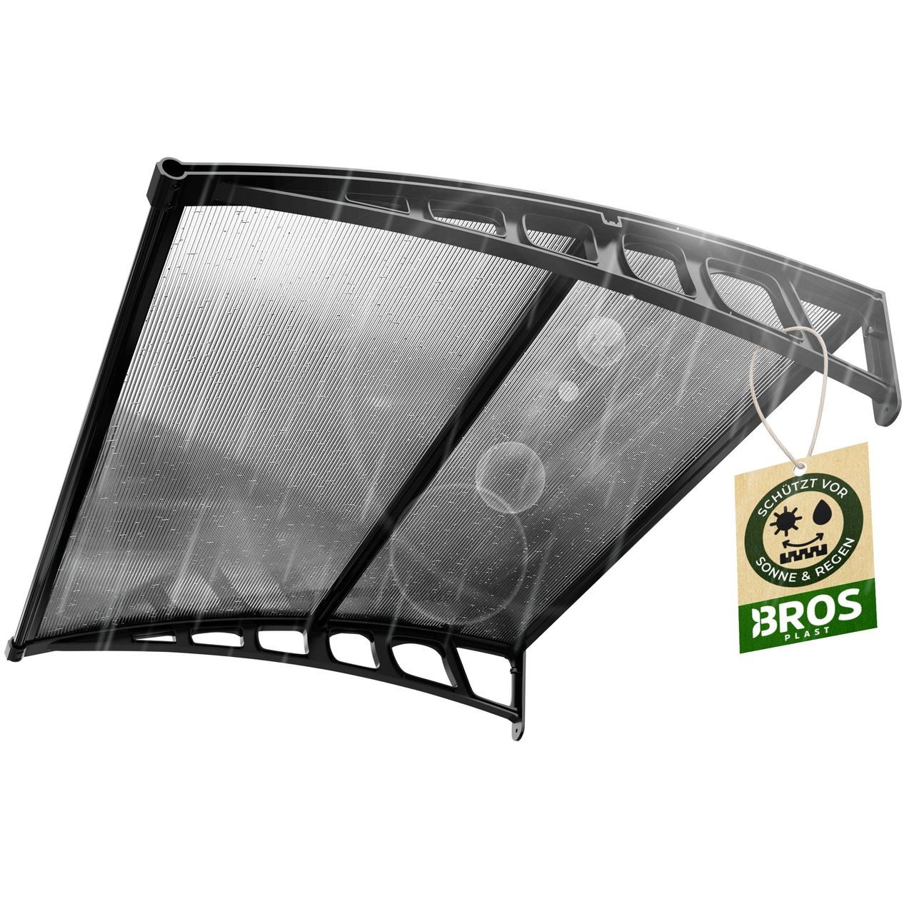 BROSPLAST Vordach Haustürvordach Alu & Polycarbonat – Regen-, Schnee- & UV-Schutz (Vordach-Set inkl. Montagematerial und Montageanleitung), Regen-, Schnee- und UV-Schutz, wetterfest, langlebig, pflegeleicht