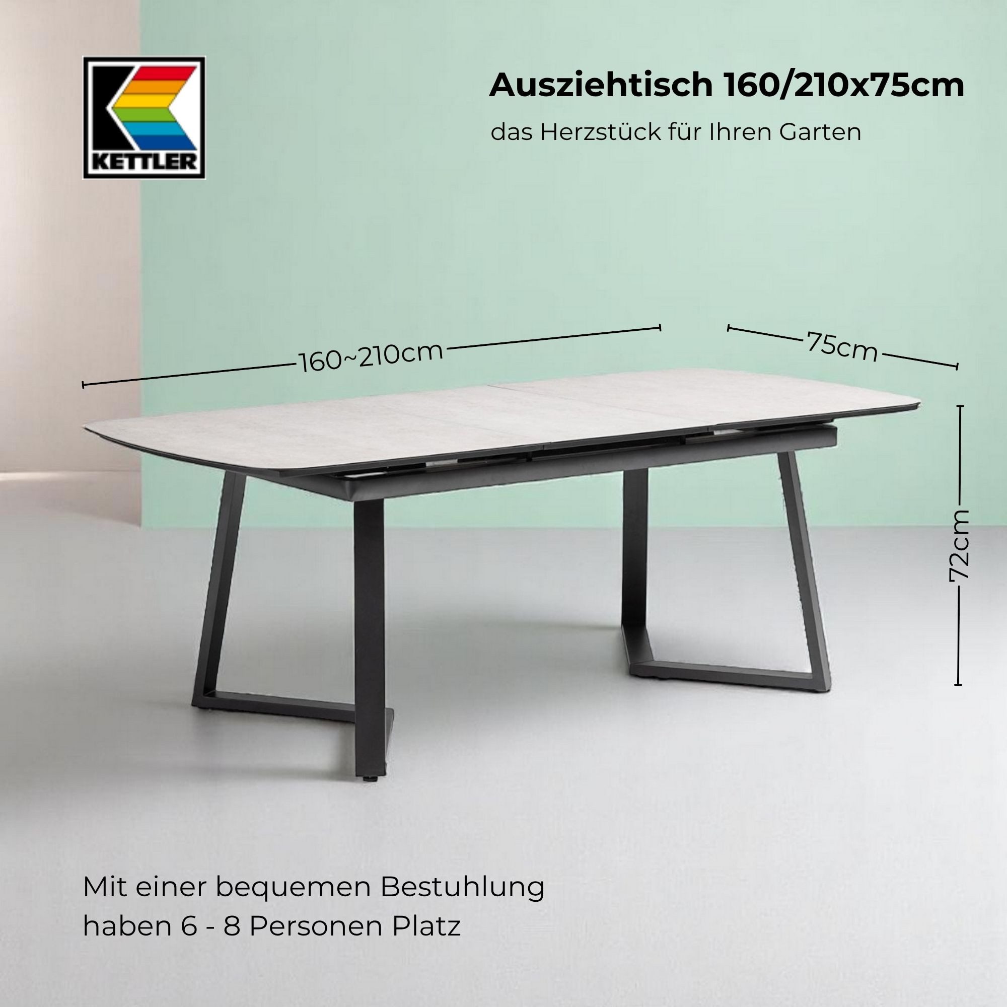 KETTLER Gartentisch Kettler Gartentisch Ausziehtisch 160/210 x 95 cm Aluminium