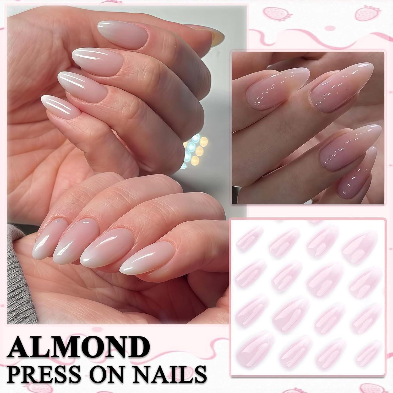 LuxusKollektion Kunstfingernägel Press On Nails 24 Almond Full Cover Pink White Ombre 1 ml (1er Pack) – Bild 2 von 5