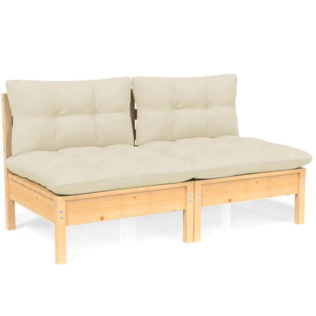 vidaXL Loungesofa 2-Sitzer-Gartensofa mit Teile Massivholz Kiefer, Creme und Braun Creme Kissen 1