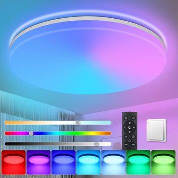 IEGLED LED Deckenleuchte Dimmbare Deckenlampe, 24W, IP54, 3000K-6500K, 2400LM, Farbewechsel, Natürweiß, mit Fernbedienung, Energieeffizient, Wasserdicht