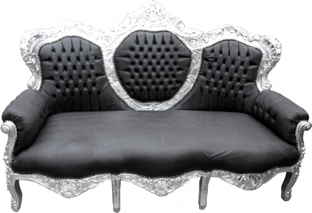 Silber Couch King Schwarz Casa Padrino Lederoptik / Barock - Sofa Sofa Wohnzimmer Lounge Möbel