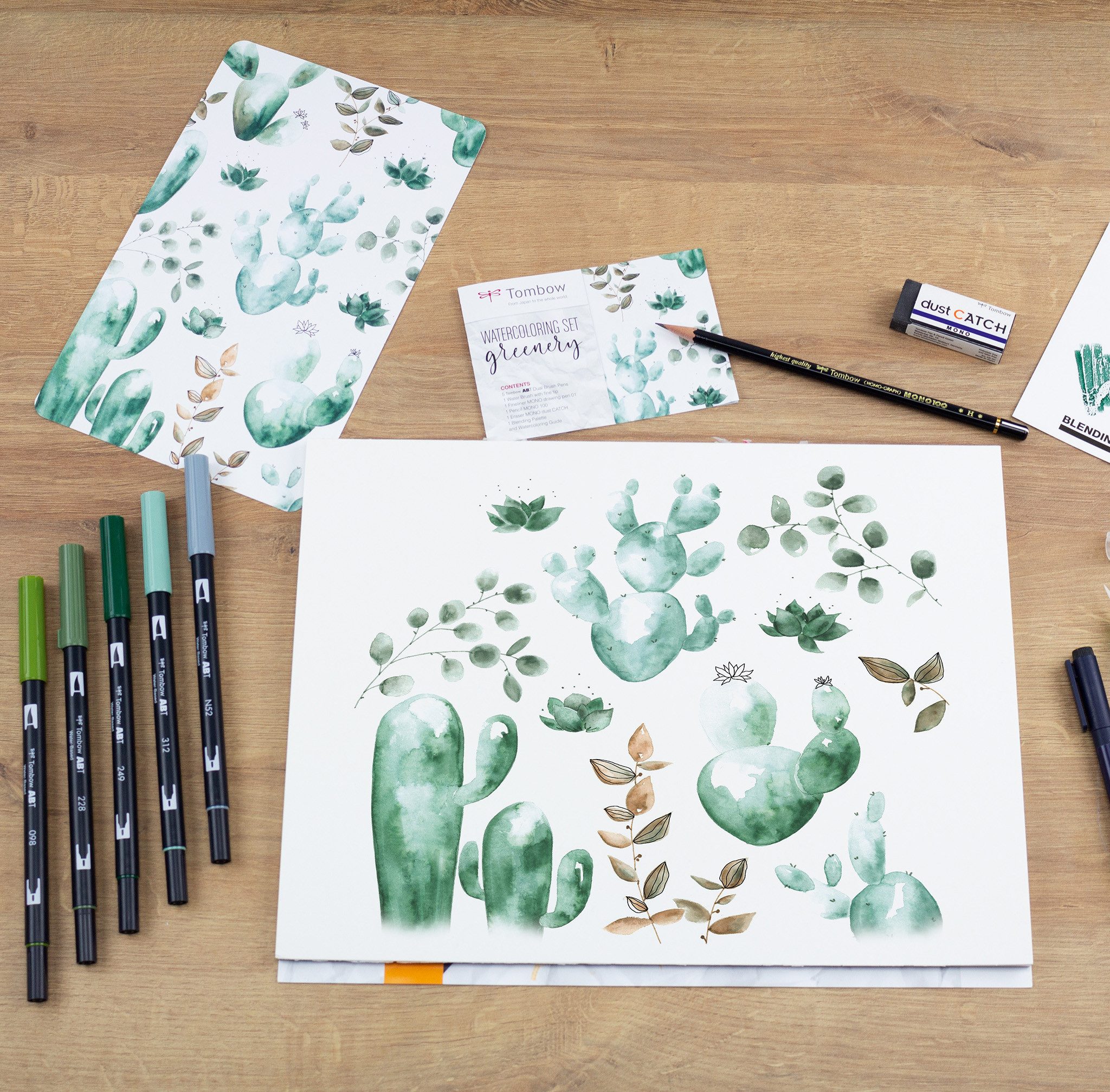TOMBOW Radiergummi Watercoloring Set, 9-teiliges Set von May & Berry inkl. 5 ABT Dual Brush Pens + Anleitung
