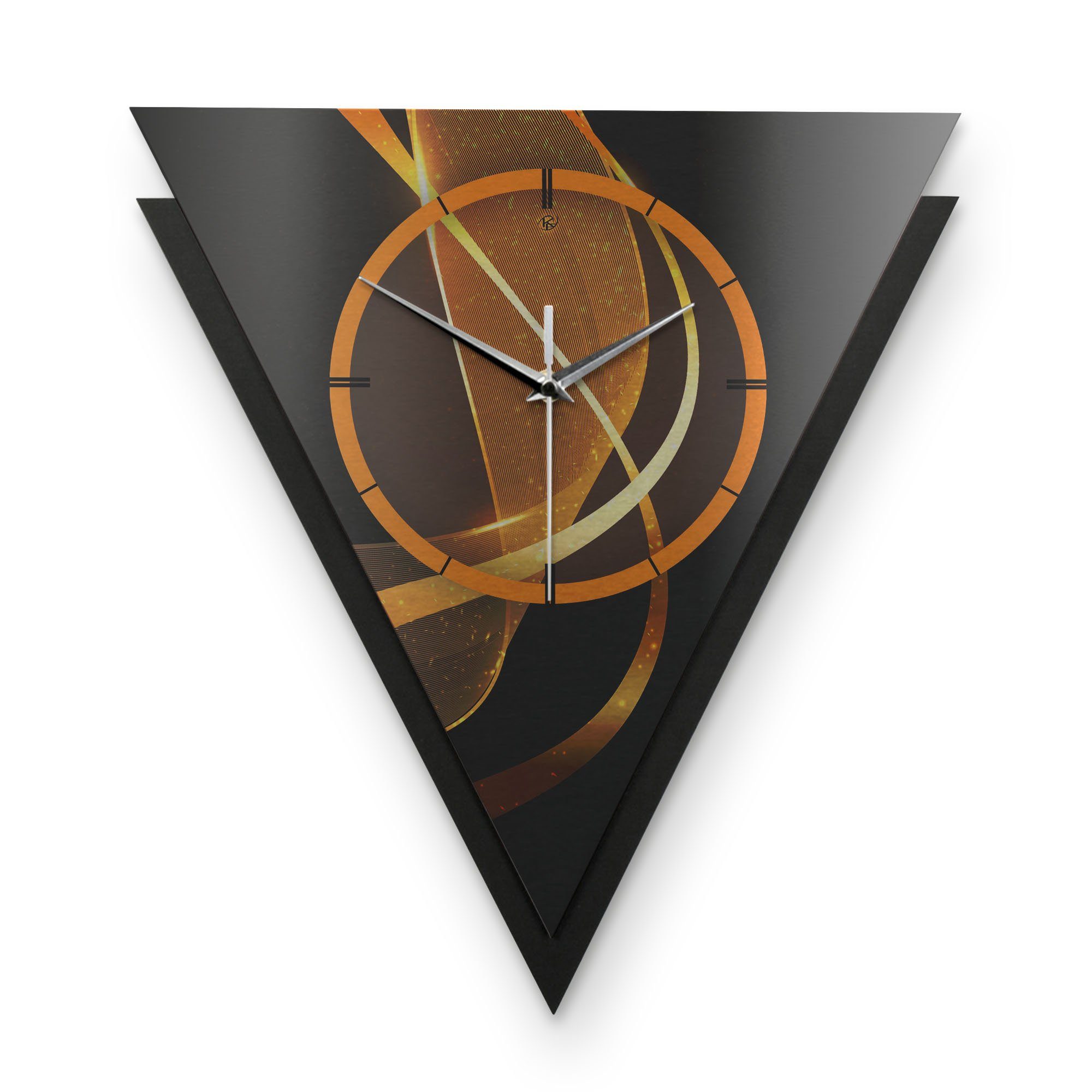 Kreative Feder Wanduhr Dreieckige 3D Designer-Wanduhr „Dynamic“ in modernem Metallic-Look (ohne Ticken; Funk- oder Quarzuhrwerk; elegant, außergewöhnlich, modern)