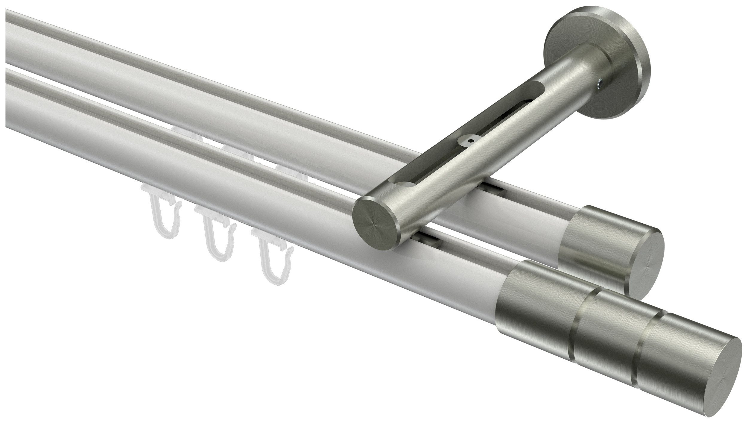 INTERDECO Innenlaufschiene Siteno Elanto, Ø 20 mm, 2-läufig, Fixmaß, kürzbar, Wandmontage, Aluminium, Weiß / Edelstahl-Optik / Bicolor