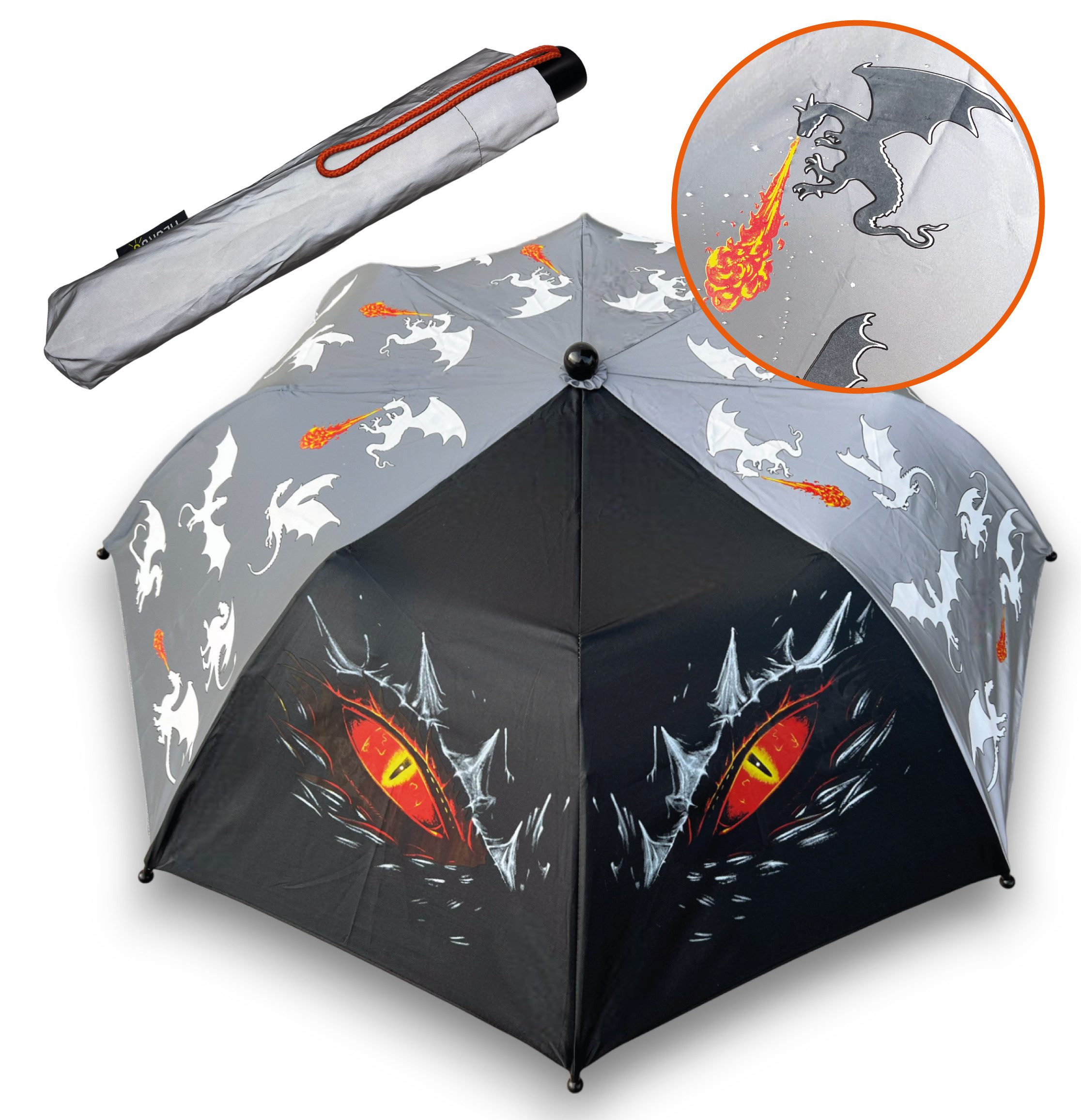 HECKBO Taschenregenschirm Magic Kinder Jungen Mädchen Regenschirm wechselt bei Regen die Farbe, mit Reflektoren an der Seite