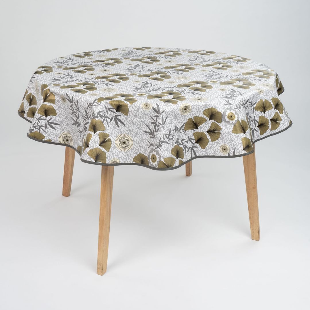 laro Tischdecke 140cm runde Wachstuchtischdecke mit Saum-Eingefasst Ginko Blätter Gold
