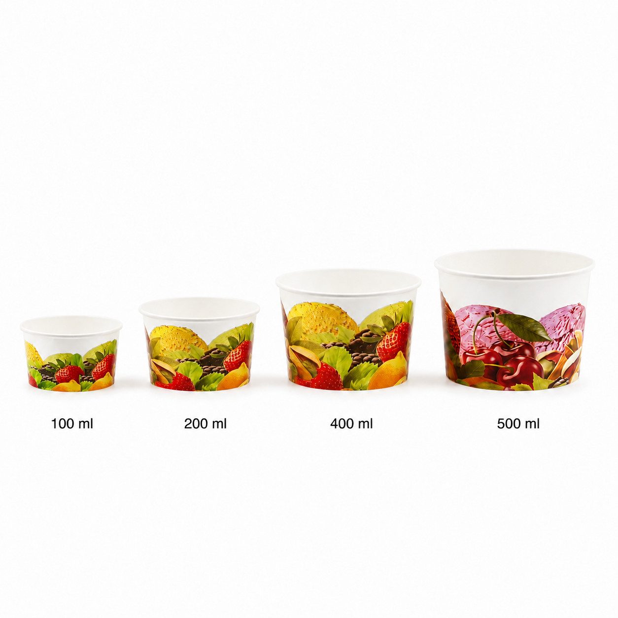 COFI 1453 Einwegschale Eisbecher Fruchtmotiv 100–500 ml, (Spar-Set, 50-tlg), Platzsparend ineinander stapelbar