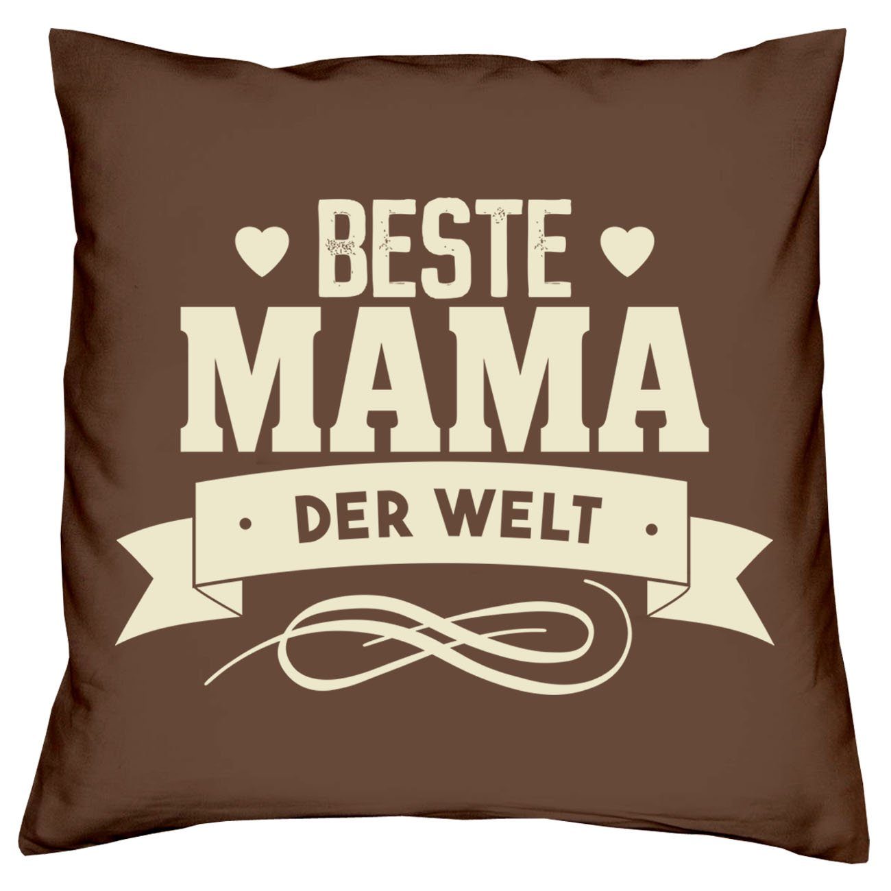 Soreso® Dekokissen Kissen Beste Mama der Welt & Urkunde, Geschenk Geburstag Muttertag Weihnachten braun