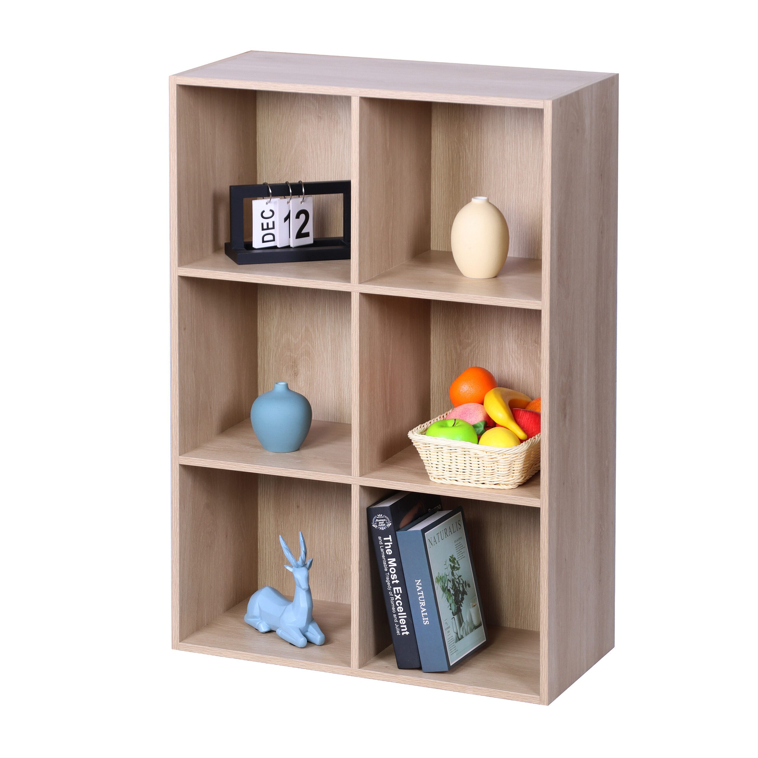 relaxdays Bücherregal Würfelform, 1-tlg., Eiche, 6 Fächer