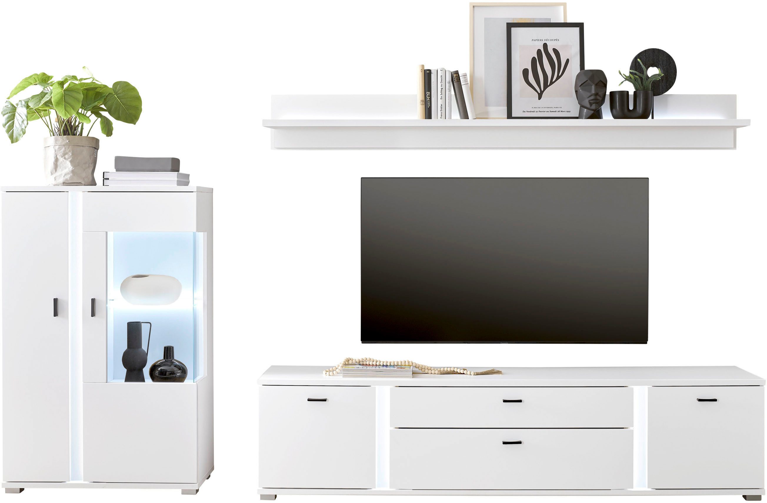 Home affaire Wohnwand LONG ISLAND, (Set, 3-St), in moderner Trendfarbe,inklusive senkrechter Beleuchtung,Breite 290 cm