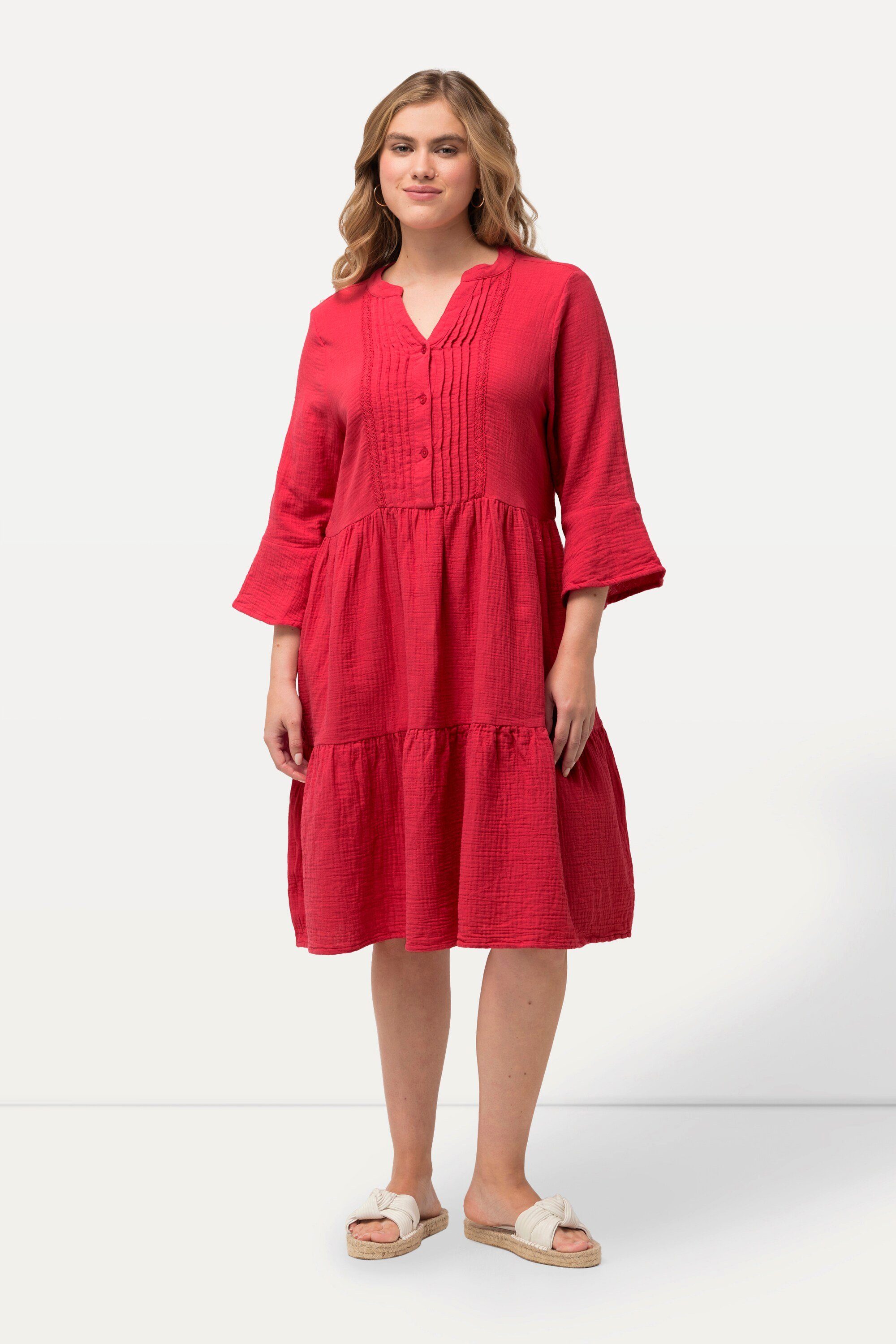 Ulla Popken Jerseykleid Musselin-Kleid A-Linie Tunika-Ausschnitt günstig online kaufen