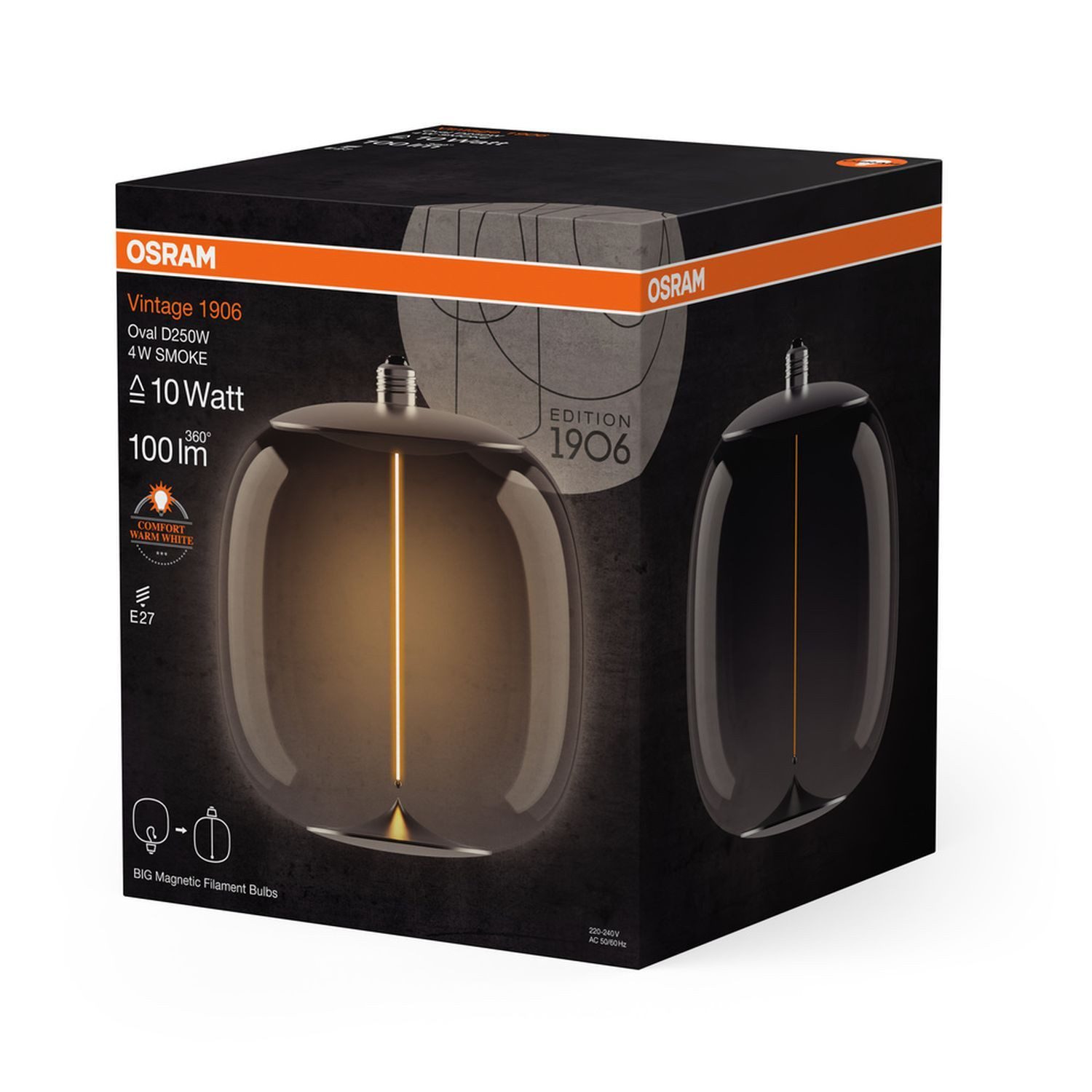 Licht-Erlebnisse LED-Leuchtmittel LAMP, E27, Warmweiß, Große Deko Birne Ø 25 cm E27 1800 K 100 lm Rauchgrau ultra-warmweiß