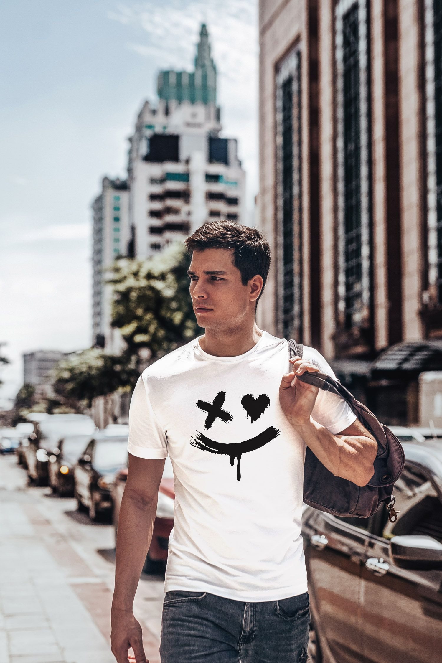 Print-Shirt Herren T-Shirt mit Print Aufdruck Smile Techwear Fashion Streetstyle