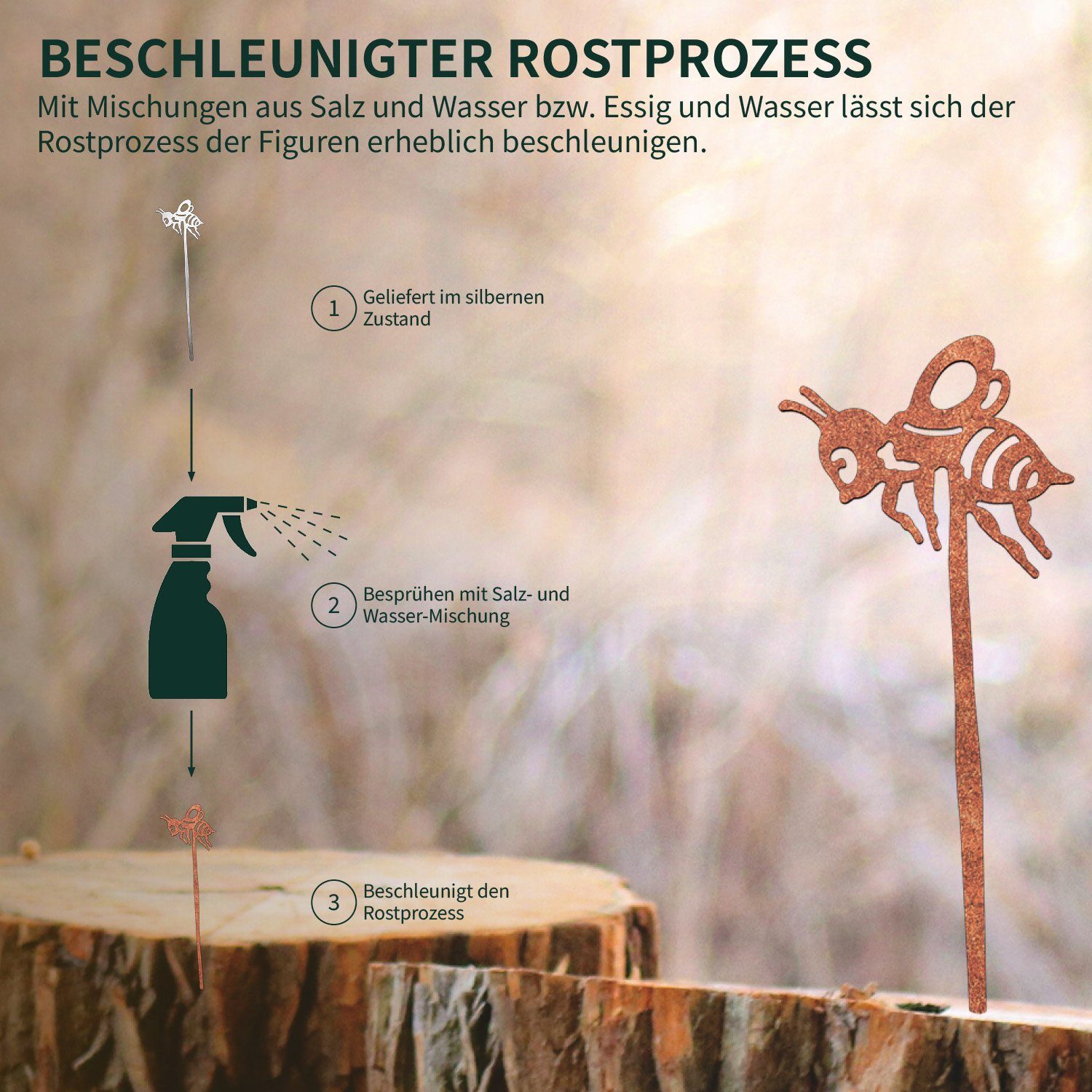 Biene Blumenstecker verschiedenen (silber) in Gartenstecker Rost, Gartenfigur Designs VERDOBA