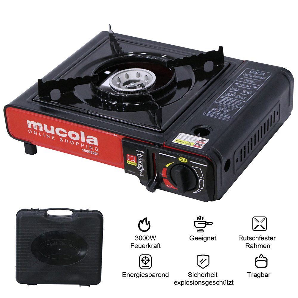 Mucola Campinghocker Campingkocher mit Koffer Gaskocher Herd Kartuschenkocher Gasherd (Stück, 1 St., Campingkocher), Piezozündung
