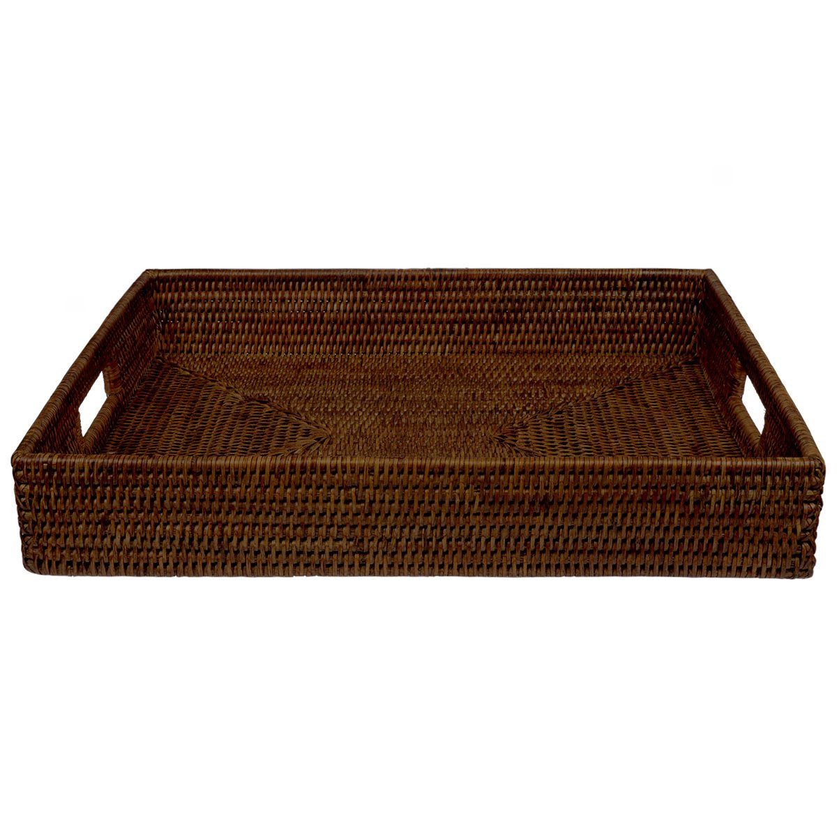 fiolini Tablett / Serviertablett Rattan Rechteckig 50x40x8cm mit Griffen & hohem Rand, Rattan
