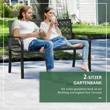 Outsunny Gartenbank wetterbeständig, mit Armlehnen, max. 120 kg Stahl Schwarz (Gartenbench, 1-St., Gartenstuhl), 2-Sitzer