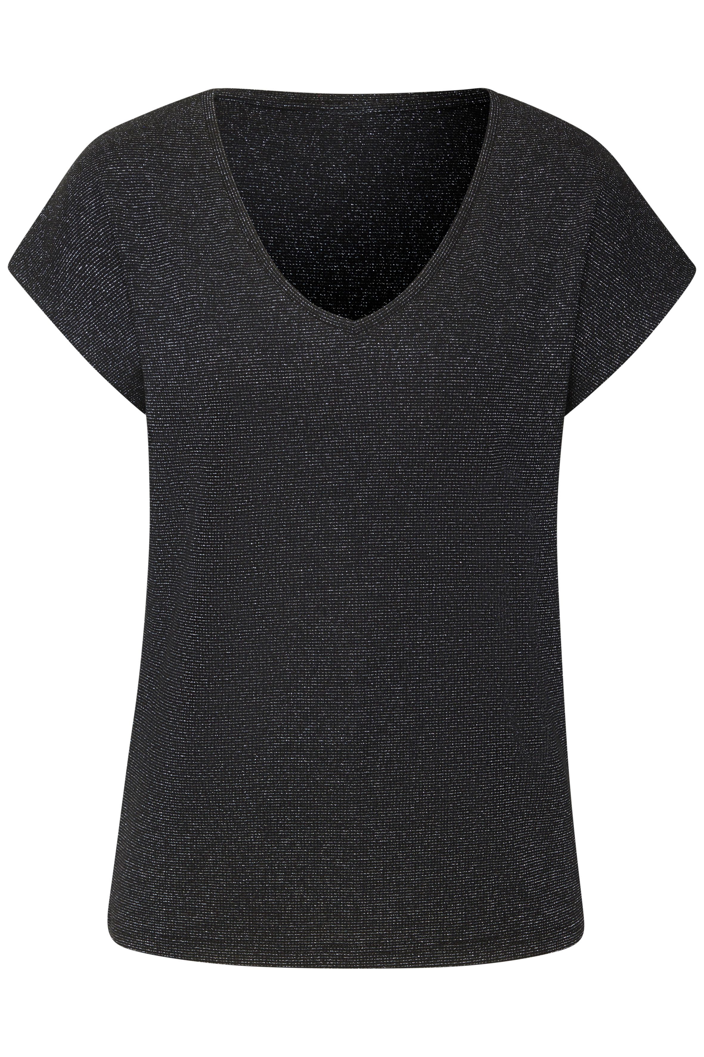 LASCANA Kurzarmshirt mit silberfarbenem Glitzereffekt mit V-Ausschnitt – Bild 2 von 5