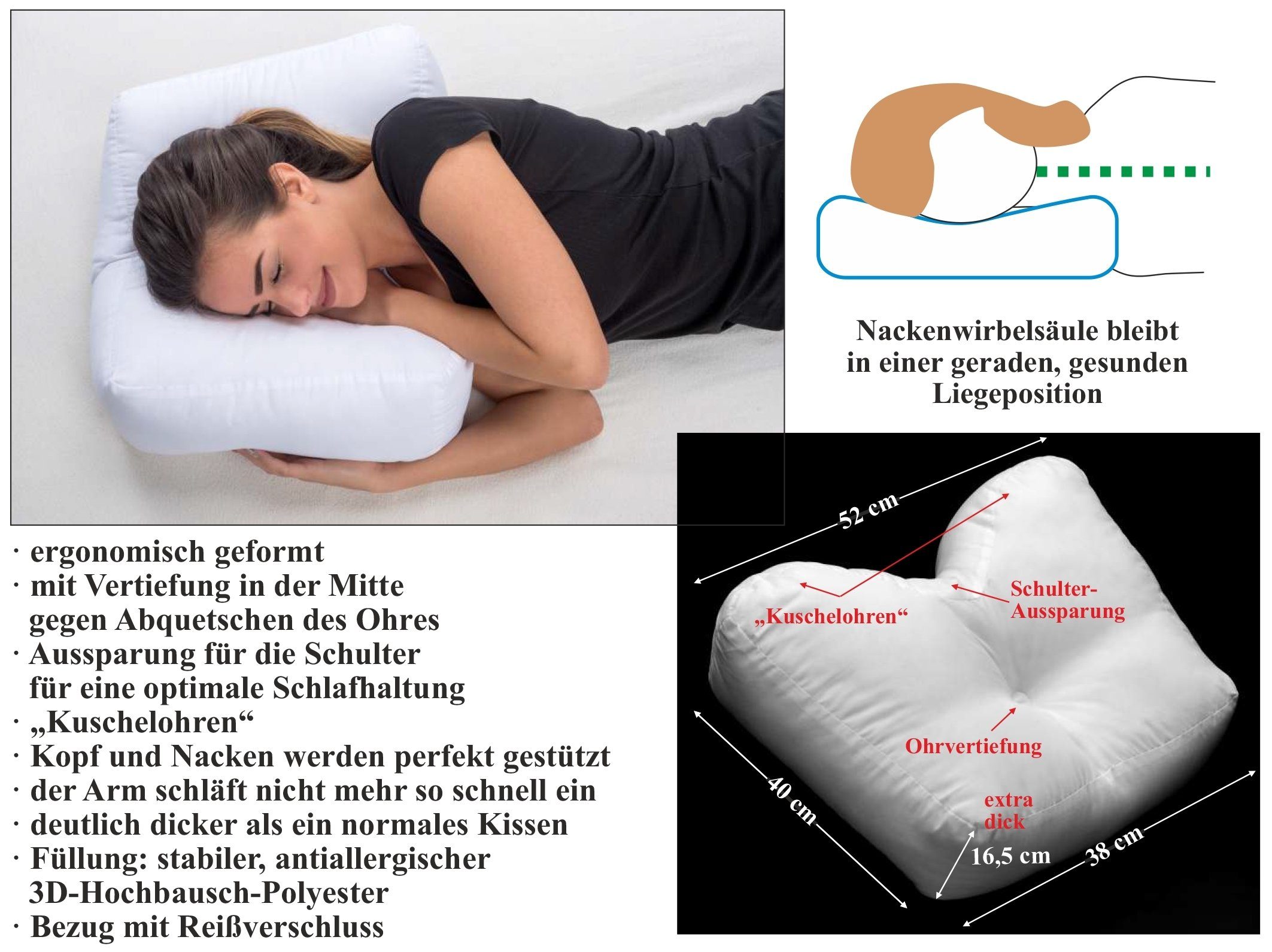 Maximex Seitenschläferkissen Seitenschläferkissen mit Polyesterbezug, 1-tlg.