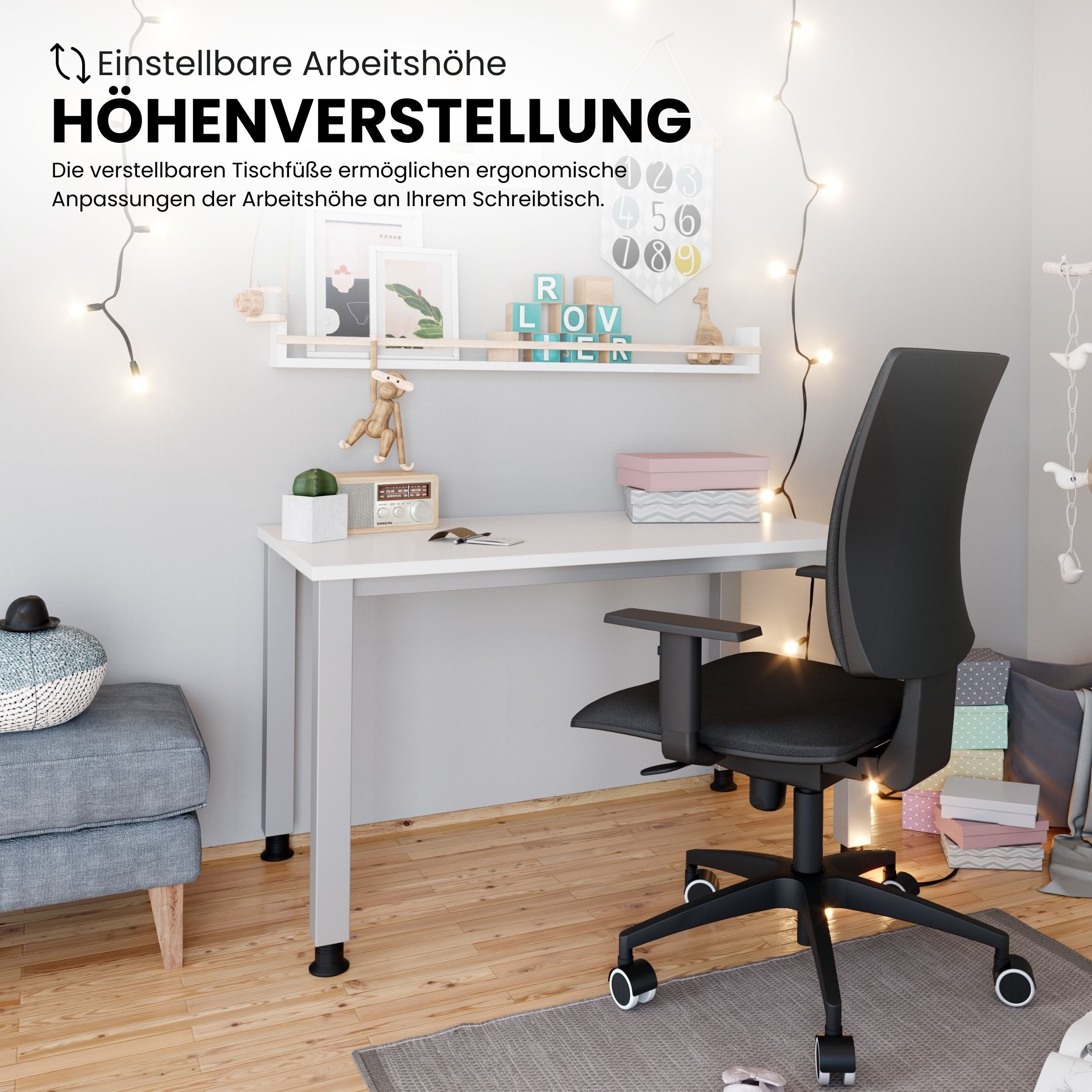bümö Schreibtisch Q-Serie Mini, Rechteck: 120 x 67,2 cm - Dekor: Graphit