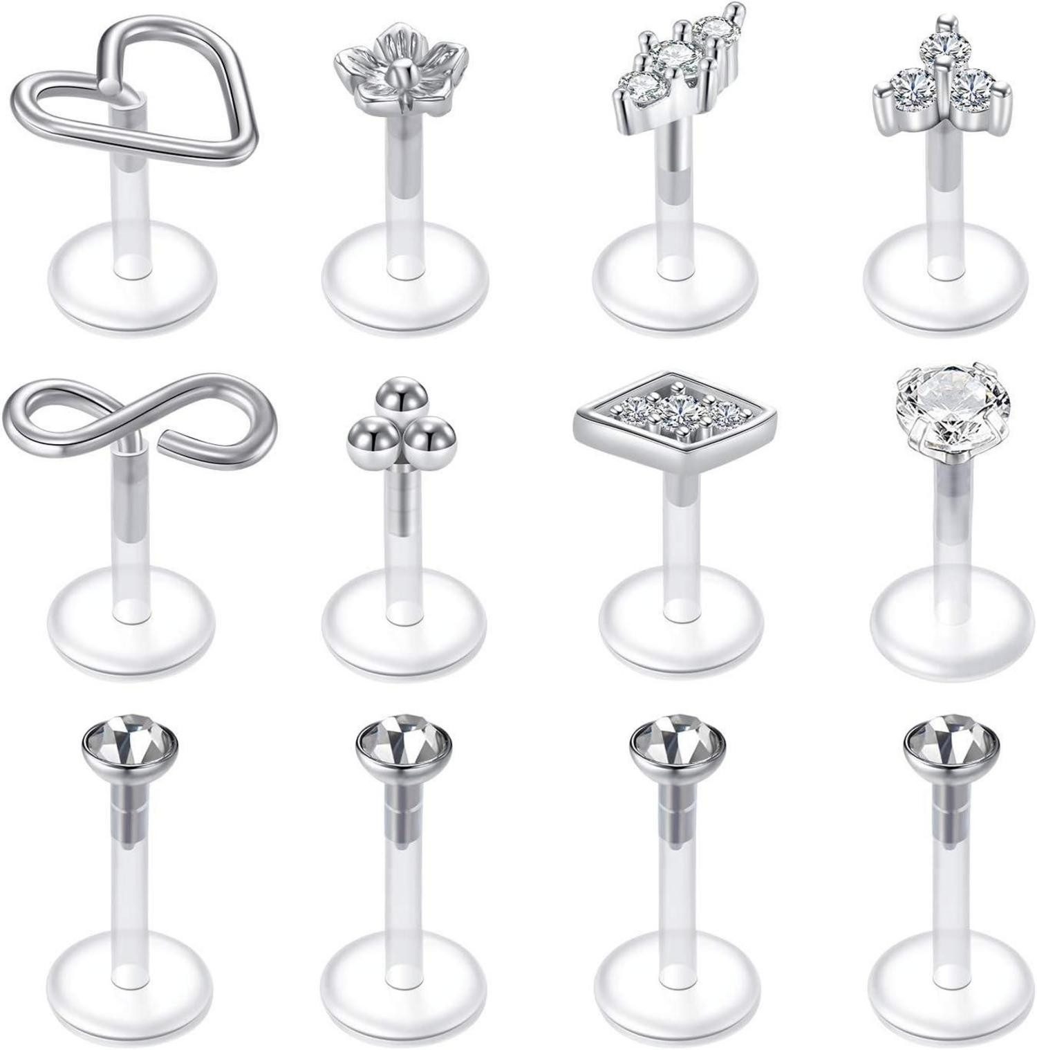 Piercing-Set Bioflex Lippenpiercing Set Flexibel Kunststoff 6/8/10mm Lippe Helix