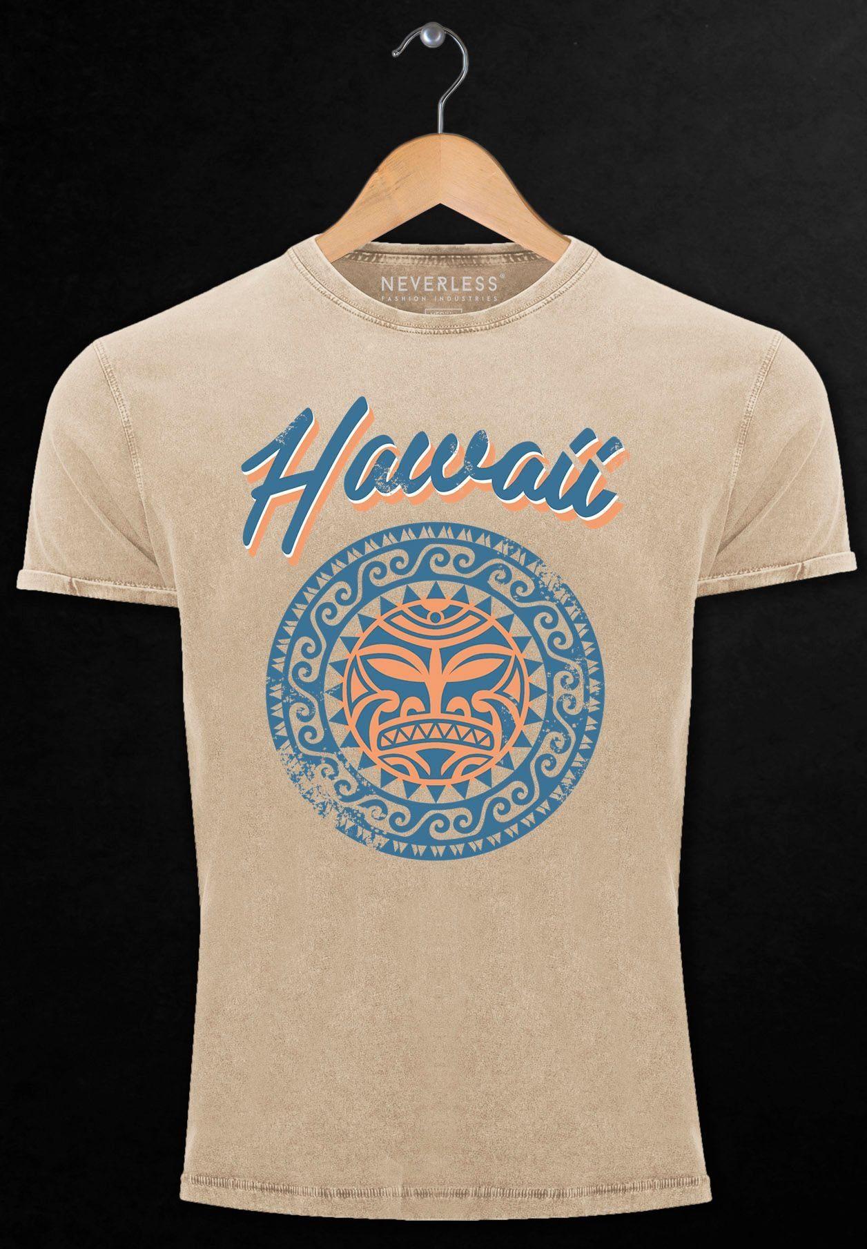 Hawaii Vintag Maui Print-Shirt T-Shirt Ethno Tribal Style Neverless Tattoo Herren mit Printshirt Print natur