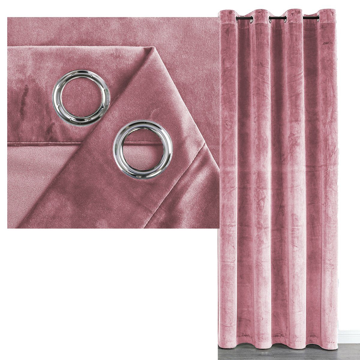 Vorhang SAMT Vorhang 140x145 Rosa, Brilliant, Ösen (1 St), abdunkelnd, Polyester, Lichtreflexe