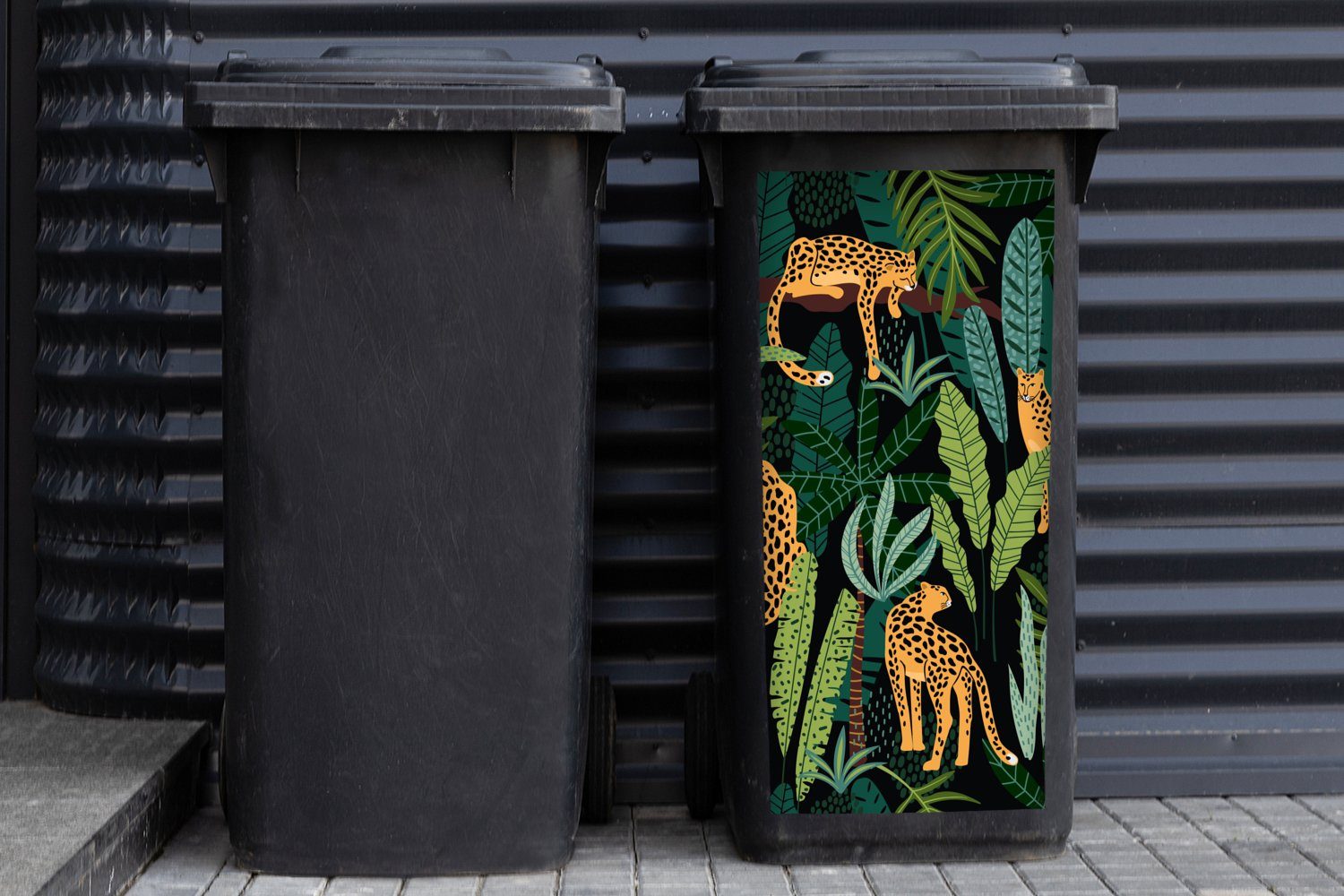 Mülltonne, Mädchen Panther - - St), Mülleimer-aufkleber, - Jungen Wandsticker MuchoWow Container, (1 Abfalbehälter Sticker, - Pflanzen Dschungel Muster -