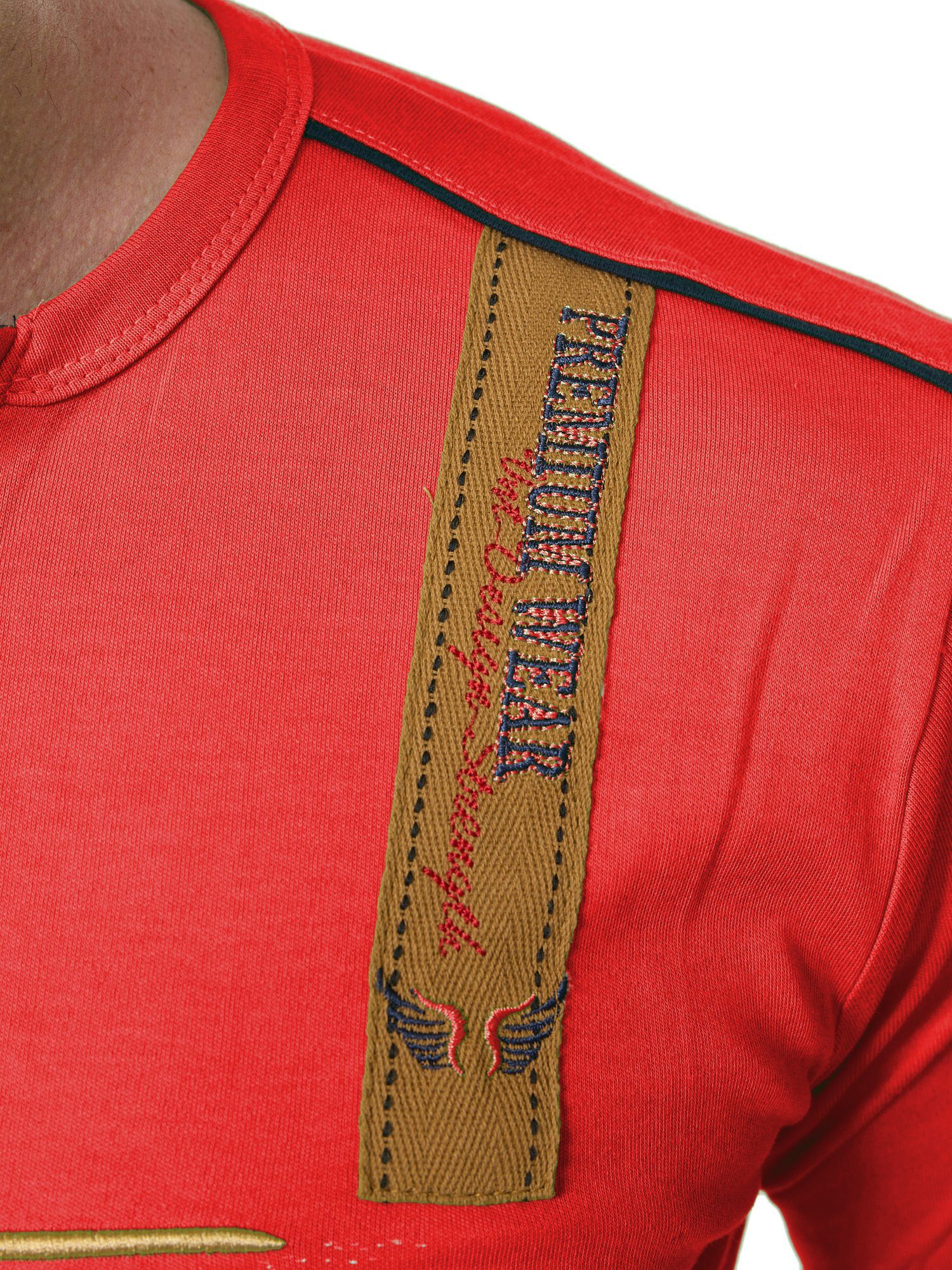 Rot Langarmshirt Langarmshirt, Adventure Herren (Packung, Longshirt, modischen Baumwolle, mit 1-tlg) L.gonline Applikationen 100% Patches 8888