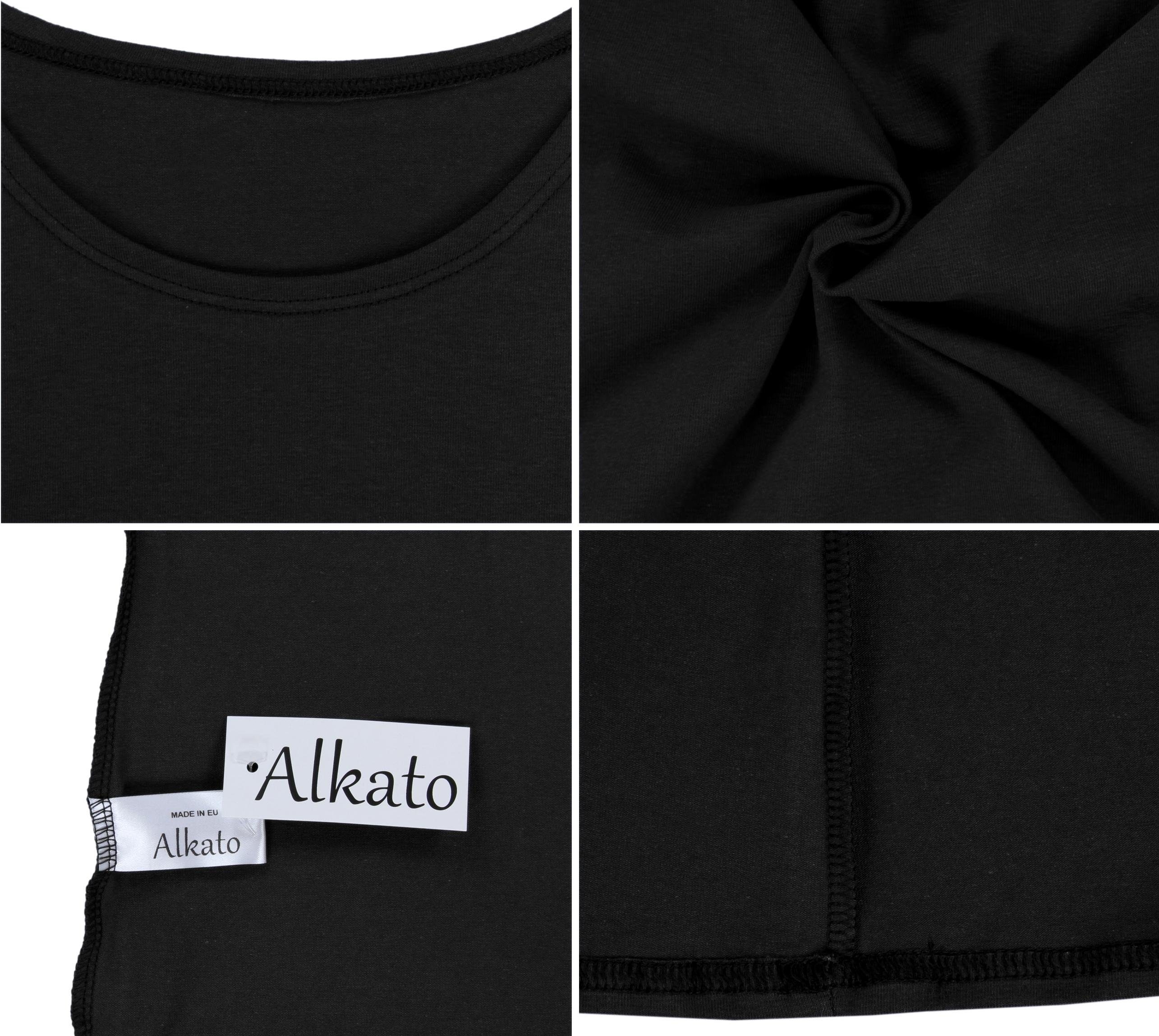 Alkato Longshirt Alkato 3/4 mit Rundhals Damen Shirt Schwarz Arm