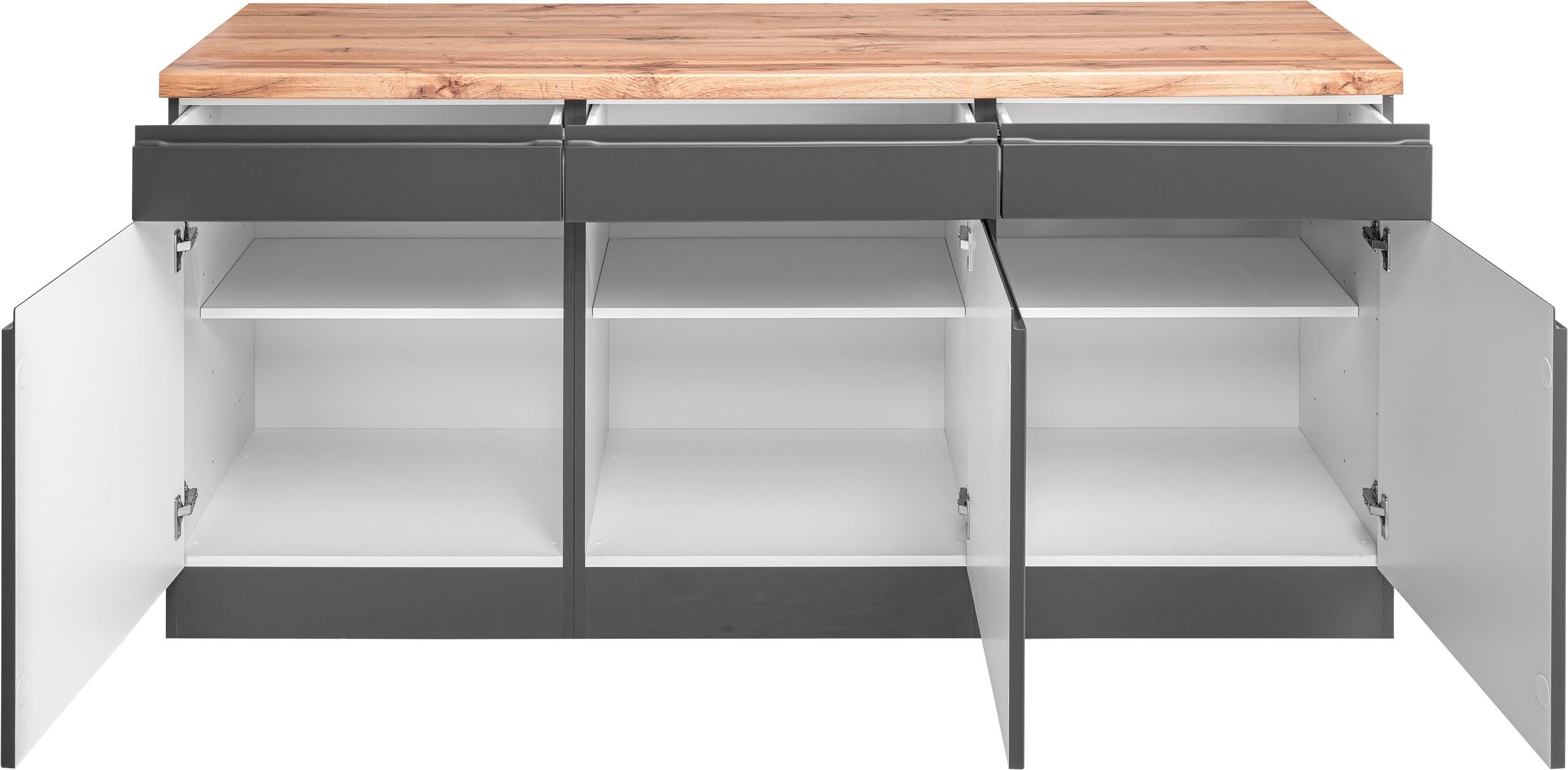 KOCHSTATION Unterschrank KS-Bruneck >>Bruneck<< 180 cm breit, für viel Stauraum, hochwertige MDF-Fronten