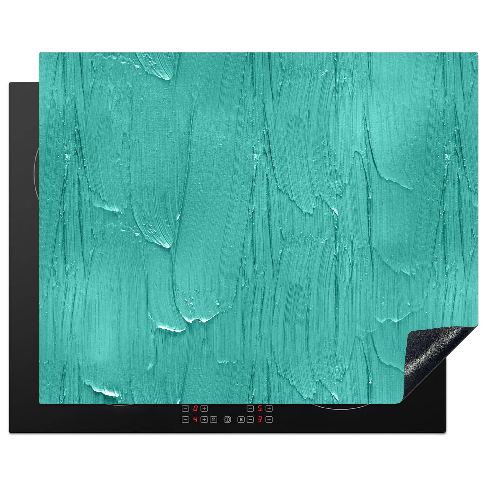 MuchoWow Herd-Abdeckplatte Farbe - Muster - Türkis, Vinyl, (1 tlg), Abdeckung Induktionskochfeld Schutzmatte, Küche Deko, 65x52 cm