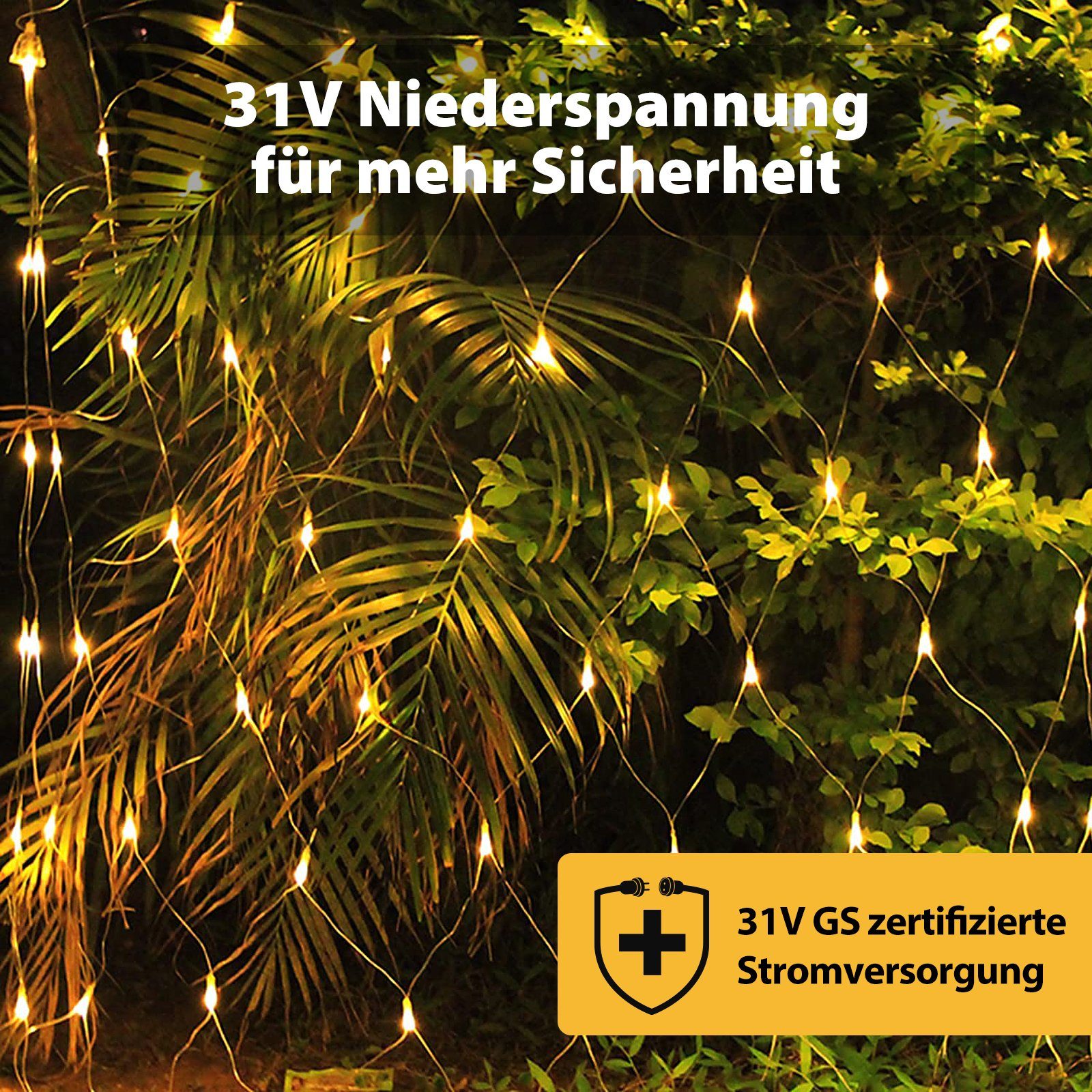 Salcar LED-Lichterkette LED Lichternetz outdoor Lichterkette Garten Weihnachtsdeko aussen, Warmweiß, 8 Modi, Timer, Memory-Funktion, 3x2m, 204 LED