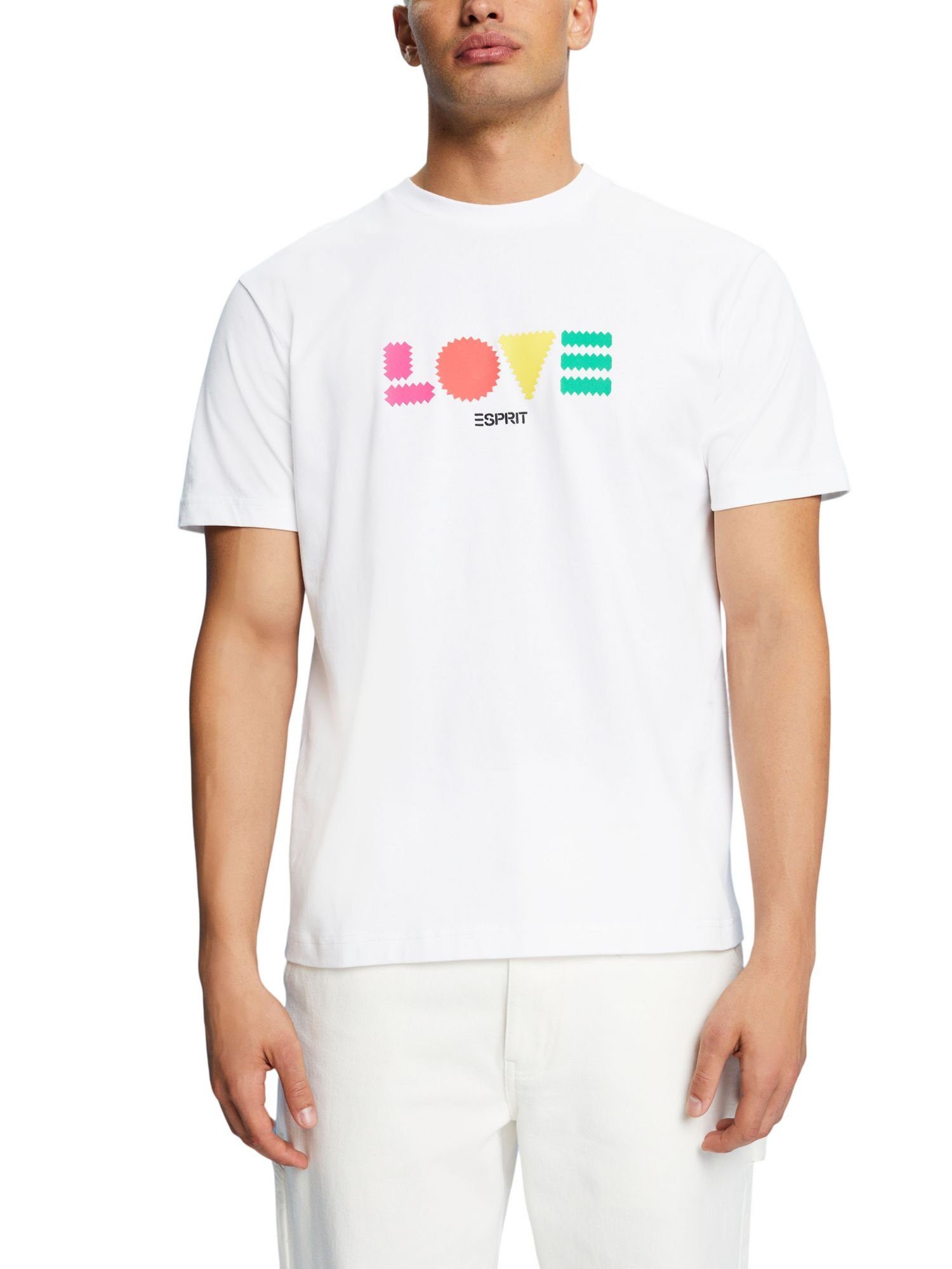 aus WHITE geometrischem T-Shirt Esprit mit T-Shirt Print Bio-Baumwolle (1-tlg)