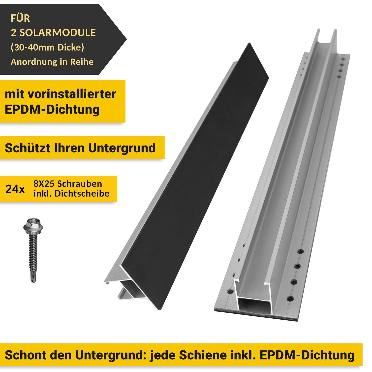 avoltik Solarmodul-Halterung Solar Halterung Montageset Schiene 400mm Flachach für 1-4 Solarmodule, (Solar Halterung Flachdach Montageset mit 400mm Montageschie – Bild 3 von 5
